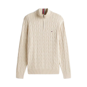 Tommy Hilfiger Cable Knit Quarter Zip Sweater Beige