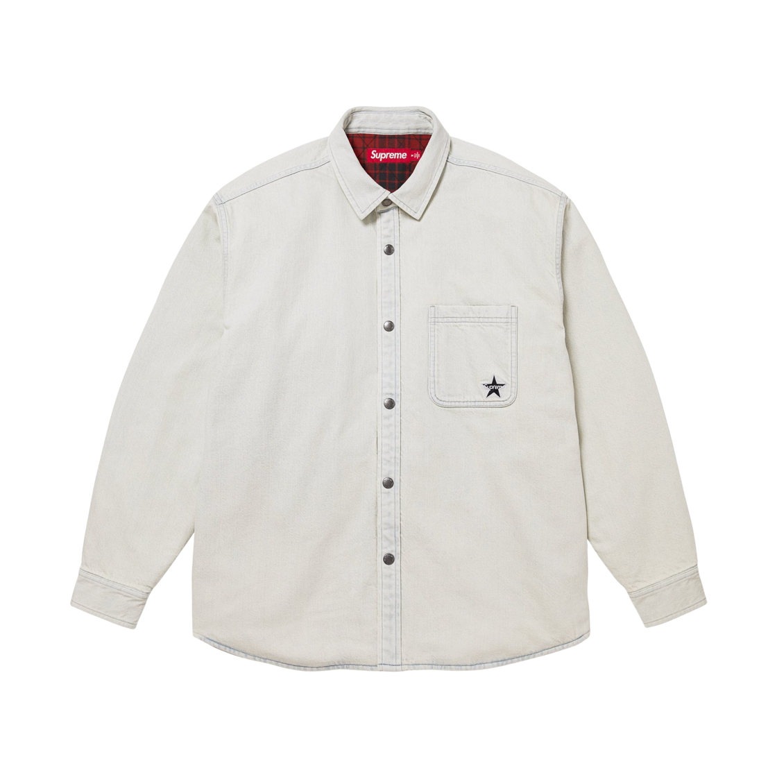 슈프림 퀼티드 라인드 데님 스냅 셔츠 라이트 워시드 인디고 - 25FW