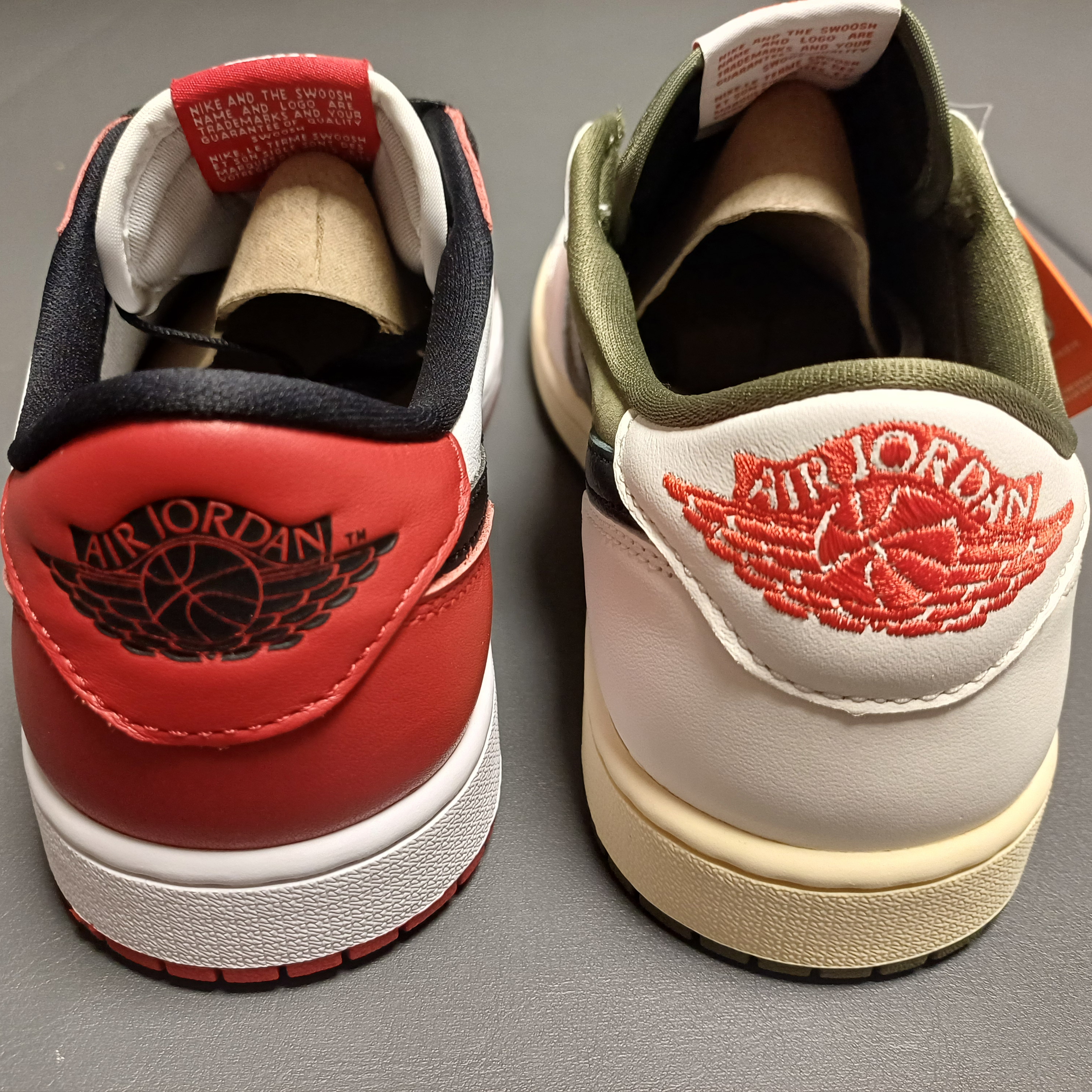 Jordan 1 Retro Low OG Chicago, Jordan 1 x Travis Scott Retro Low OG SP Reverse Olive 착용 스타일 - 4