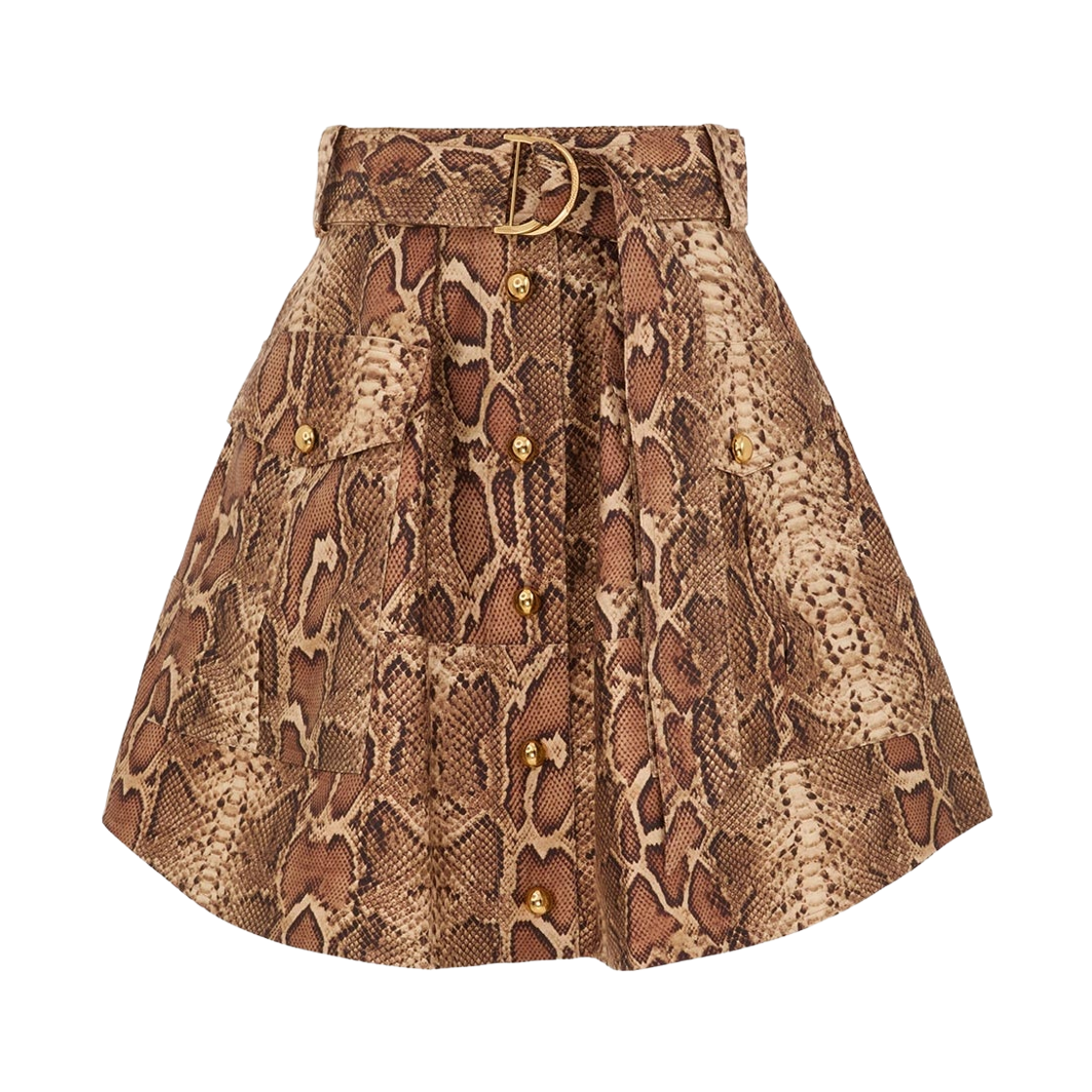 5242SF251 (W) Zimmermann Hypnotic Utility Mini Skirt Toffee Snake