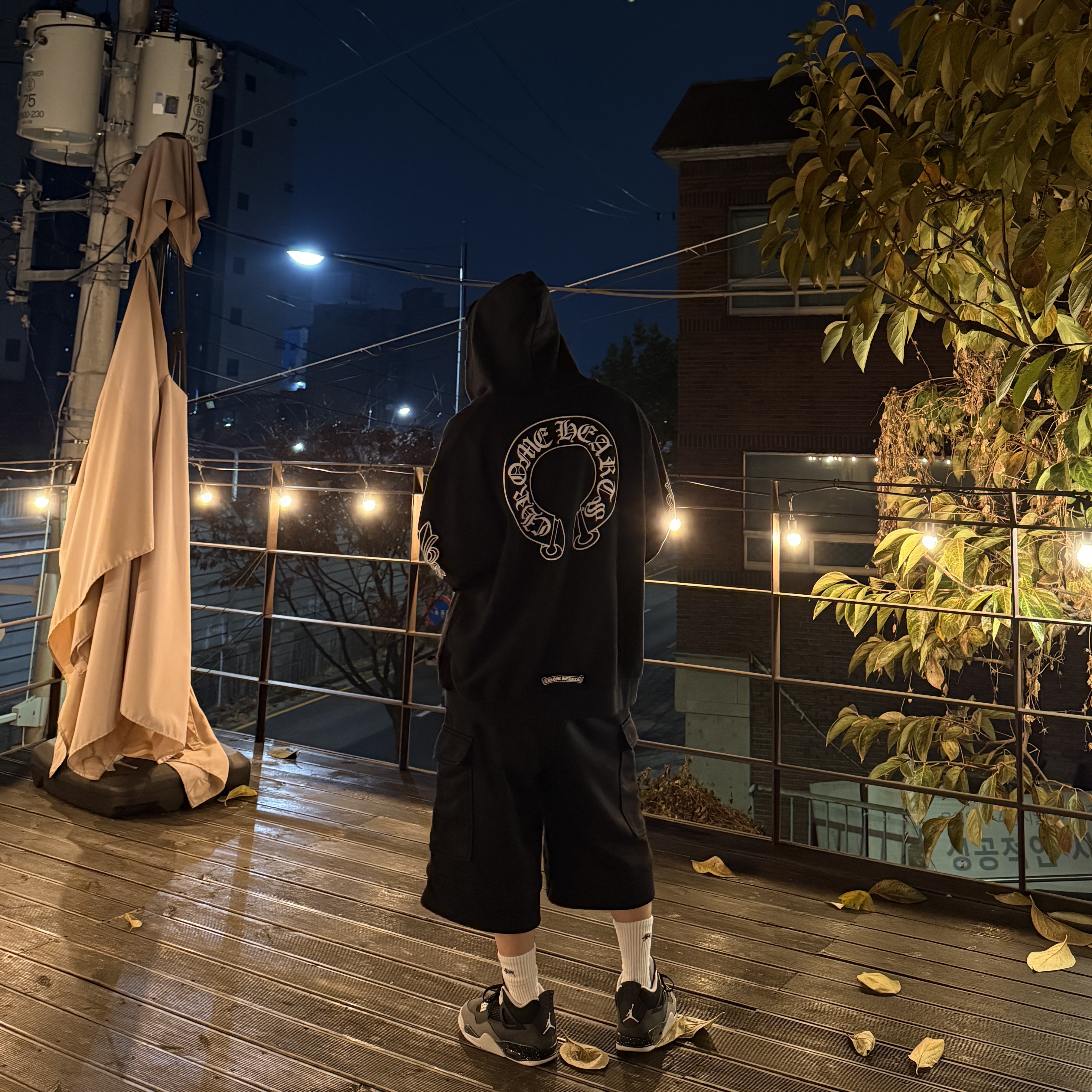 Jordan 4 Retro Fear 2024, ETCE Cargo Sweat Shorts Black 착용 스타일