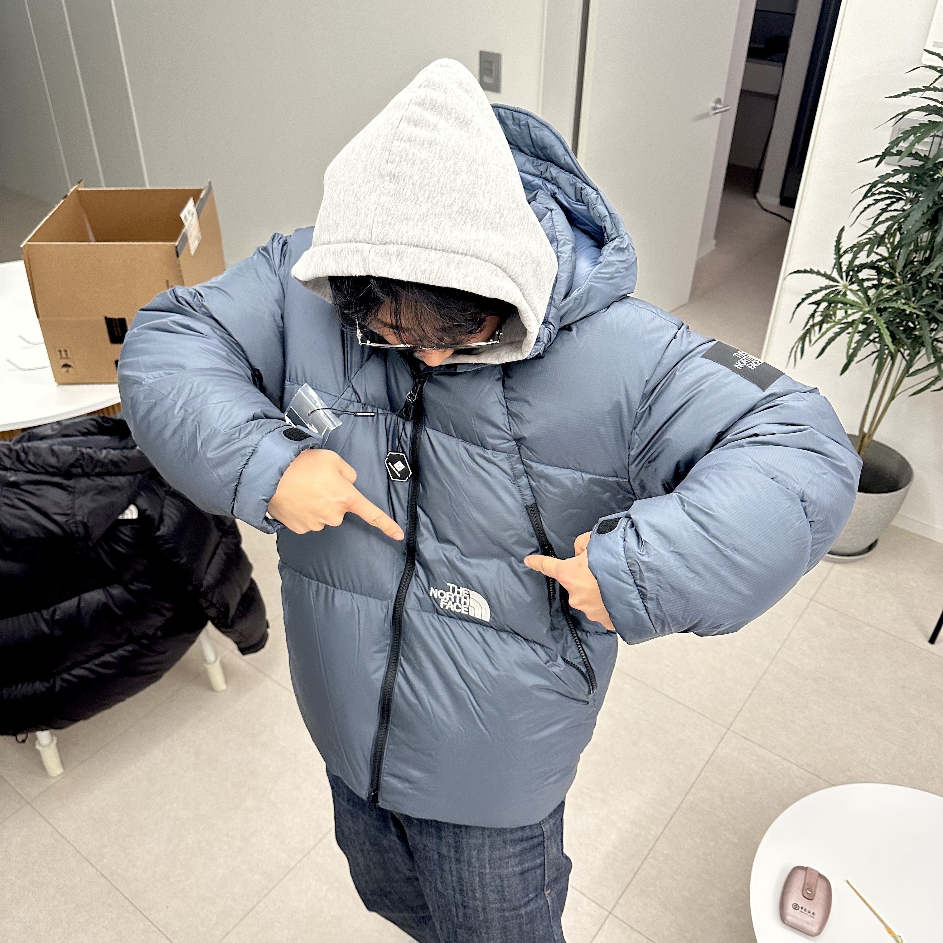 The North Face White Label Project Down Jacket RDS Dusk Blue 착용 스타일