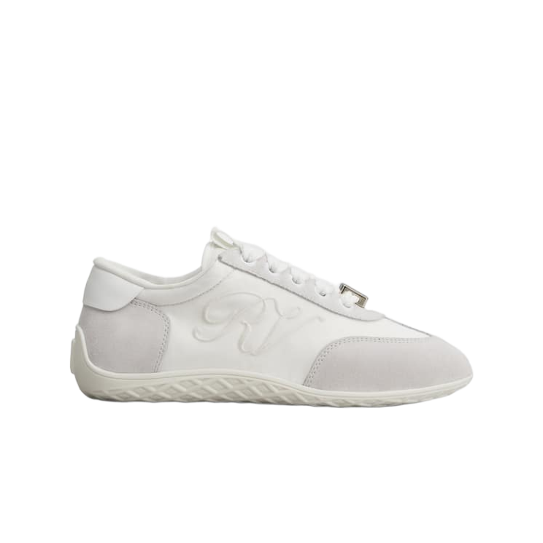 (W) 로저 비비에 비브 스웨이드 로우 스니커즈 화이트((W) Roger Vivier Viv Low Sneakers in Suede White)