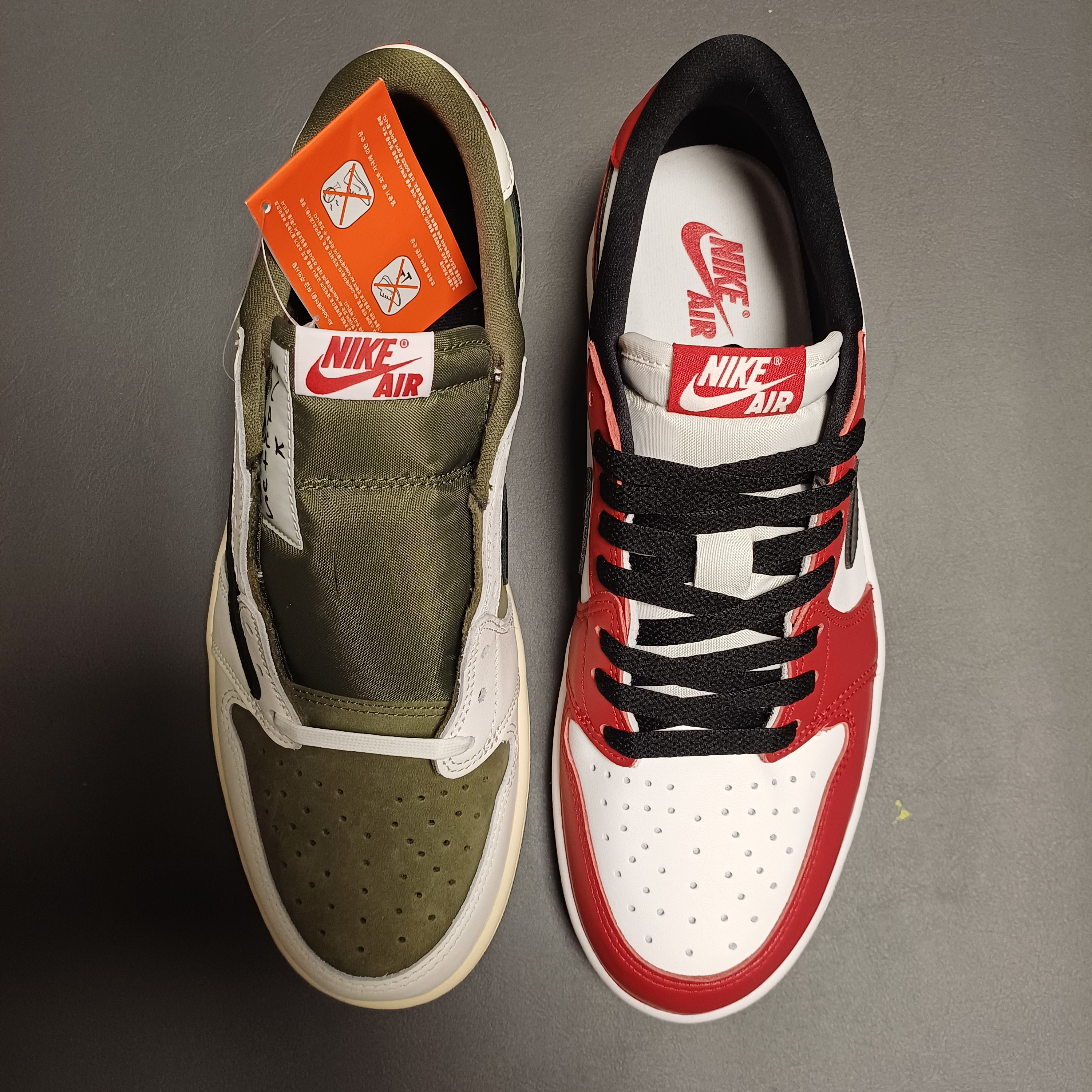 Jordan 1 Retro Low OG Chicago, Jordan 1 x Travis Scott Retro Low OG SP Reverse Olive 착용 스타일 - 1