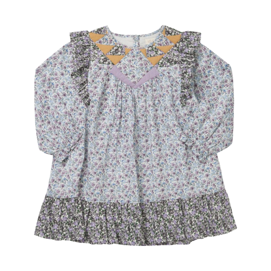 (키즈) 루이스 미샤 라라 패치워크 플로럴 드레스 블루((Kids) Louise Misha Lara Patchwork Floral Dress Blue)