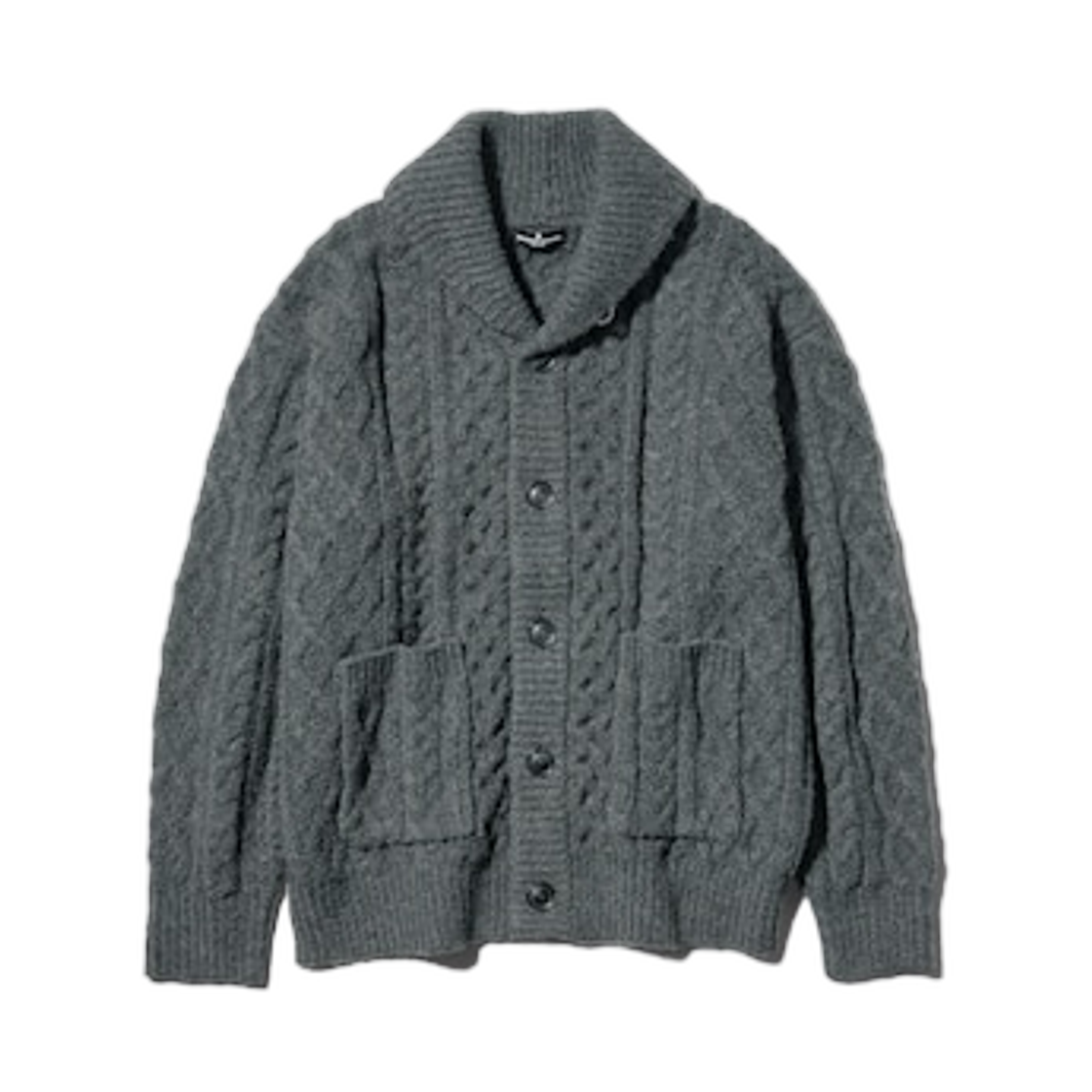 358659-07 GU x Engineered Garments Cable Shawl Collar Cardigan Gray - JP