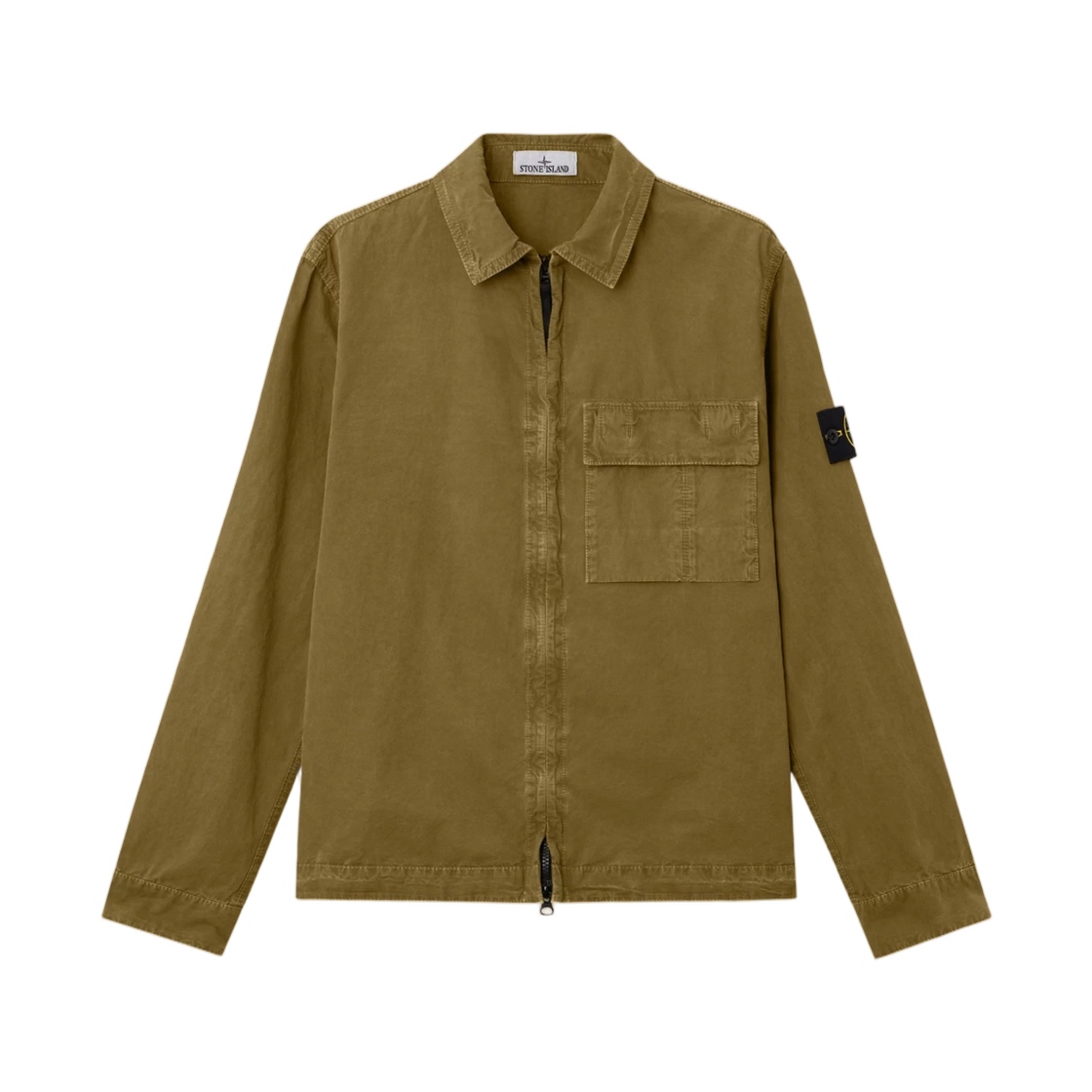 L1S1512000-08S00WN-V015G Stone Island 1200008 Brushed Organic Cotton Canvas Old Effect Regular Fit Zip-Up Overshirt with Pocket Military Green - 26SS