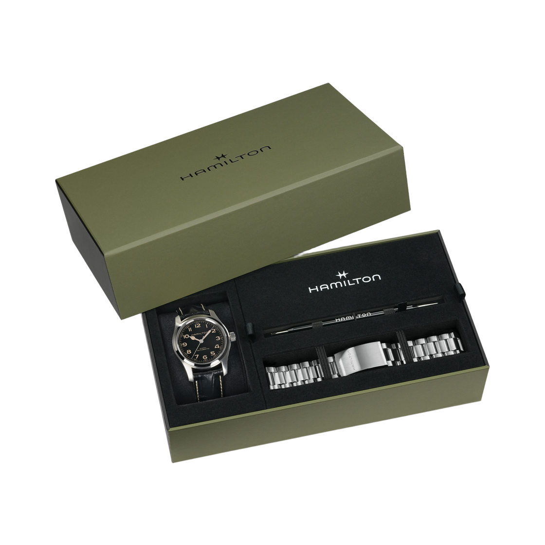 해밀턴 카키 필드 머피 42mm 오토매틱 스테인리스 스틸 레더 브레이슬릿 세트 블랙(Hamilton Khaki Field Murph 42mm Automatic Stainless Steel Leather Bracelet Set Black) - 2