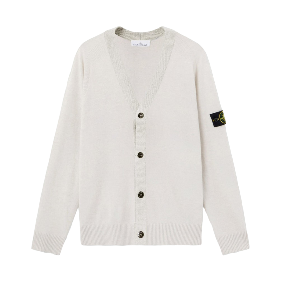 스톤 아일랜드 5100065 리버스 스티치 디테일 버튼 패스닝 라이트 RWS 질롱 울 가디건 아이보리 - 25FW(Stone Island 5100065 Light RWS Geelong Wool Cardigan with Reverse Stitch Details and Button Fastening Ivory - 25FW)