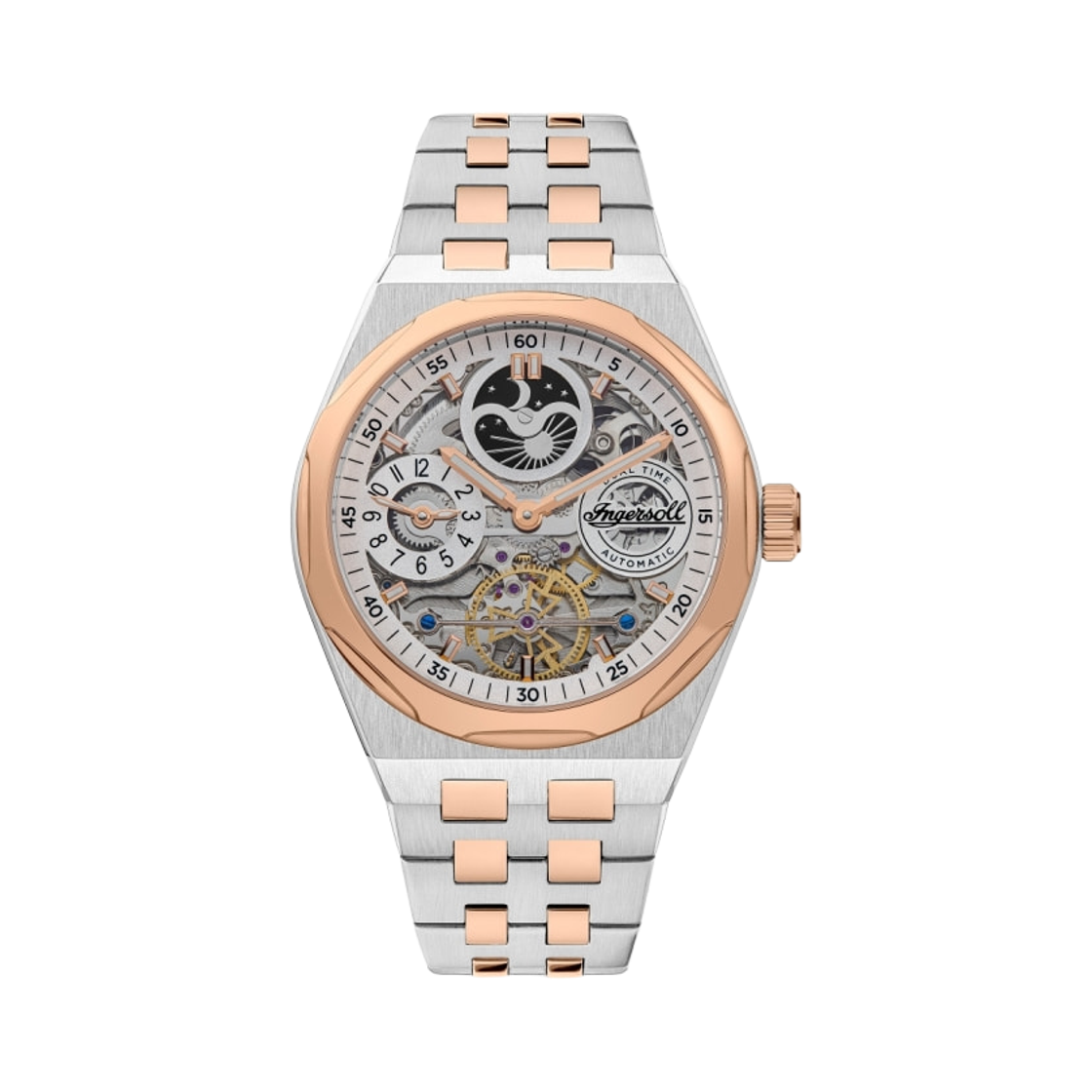 잉거솔 브로드웨이 43mm I12906 오토매틱 스테인리스 스틸 실버 로즈 골드 웜 그레이 다이얼(Ingersoll Broadway 43mm I12906 Automatic Stainless Steel Silver Rose Gold Warm Grey Dial)