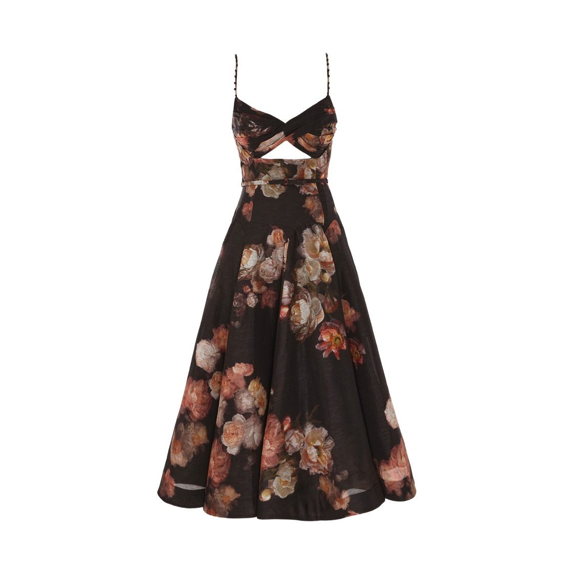 5209DF251 (W) Zimmermann Hypnotic Twist Midi Dress Russet Floral