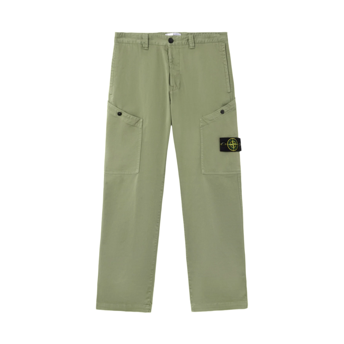 K2S1531000-30S0012-V0055 Stone Island 3100030 Stretch Organic Cotton Satin Regular Fit Cargo Trousers with Angled Snap Pockets Sage Green - 25FW