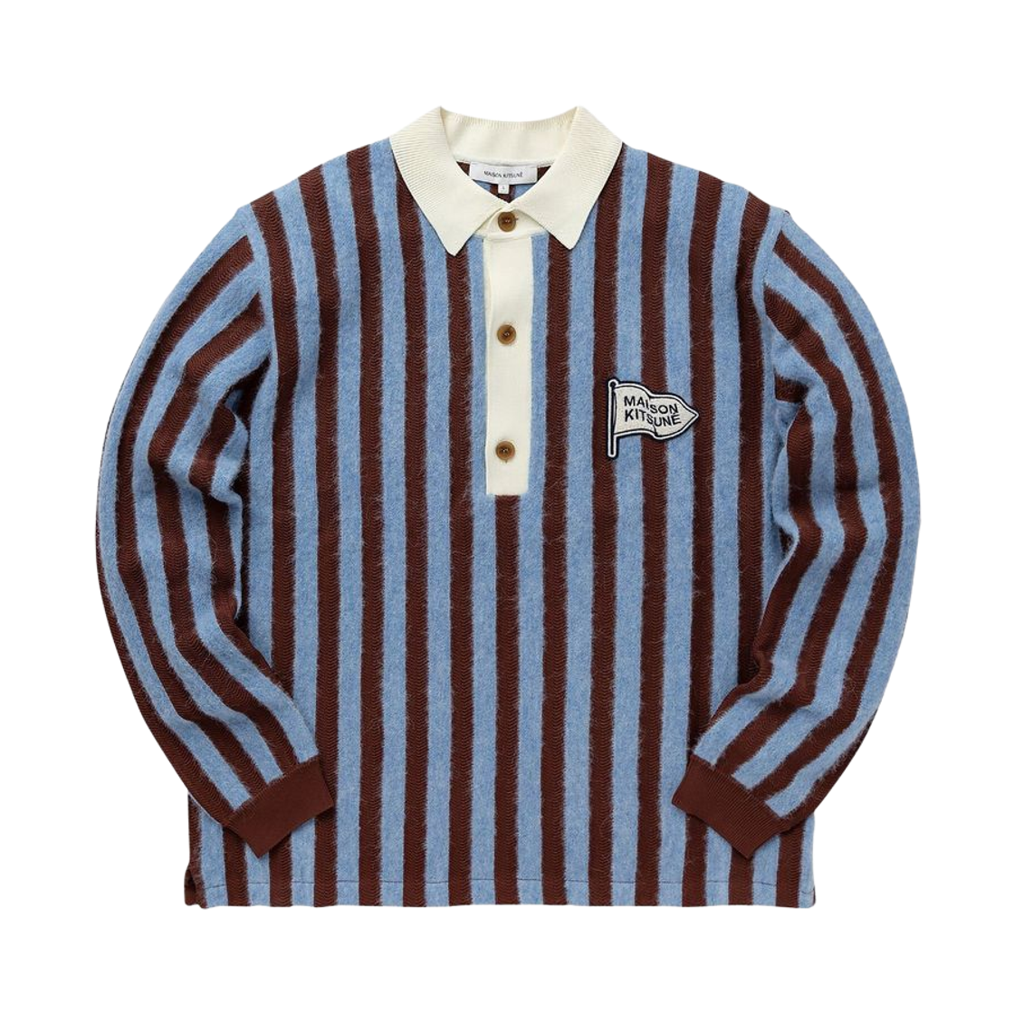 메종 키츠네 스트라이프 컴포트 폴로 셔츠 스카이 블루 헤이즐넛 스트라이프(Maison Kitsune Striped Comfort Polo Shirt Sky Blue Hazelnut Stripes)