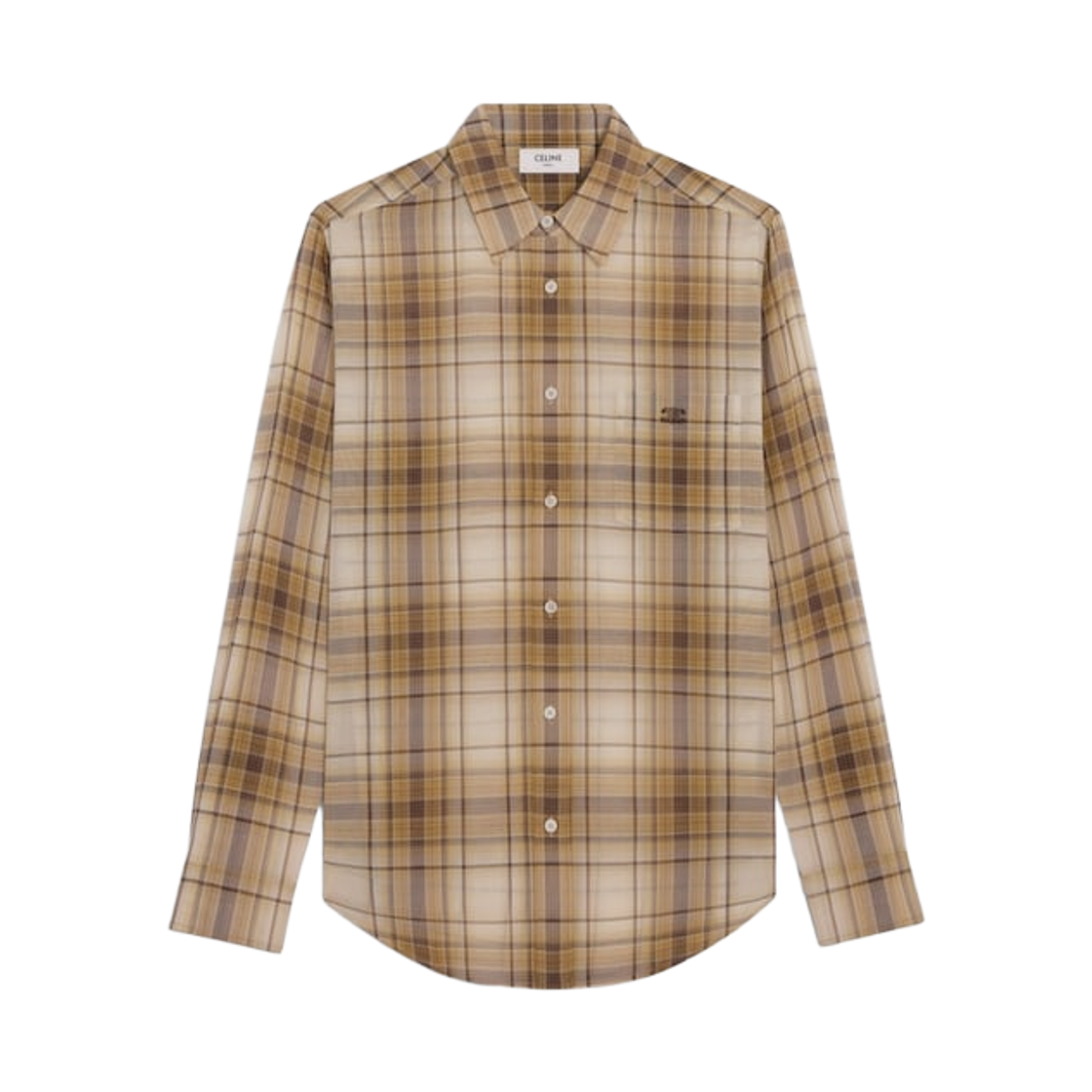 2C9820W22-03BX Celine Light Checked Cotton Loose Shirt Sable Beige