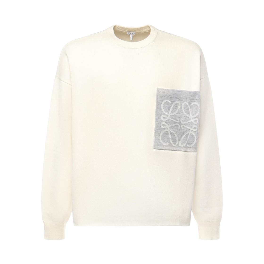 H526Y14KLS-2145 Loewe Anagram Pocket Sweater in Cotton Blend Beige Grey
