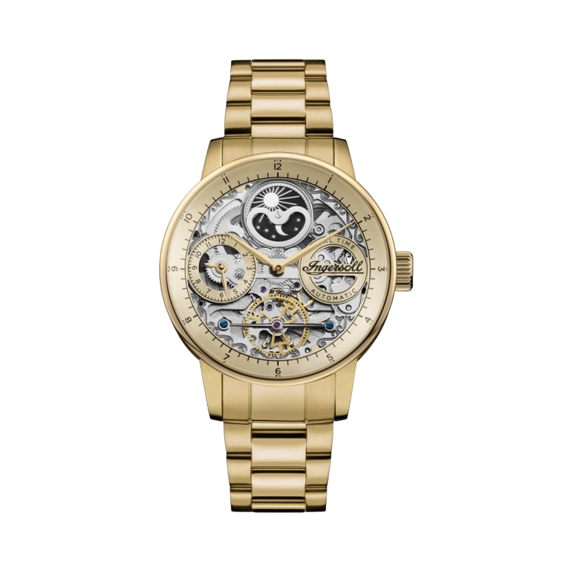 잉거솔 재즈 42mm I07711 오토매틱 스테인리스 스틸 골드 골드 다이얼(Ingersoll Jazz 42mm I07711 Automatic Stainless Steel Gold Gold Dial)
