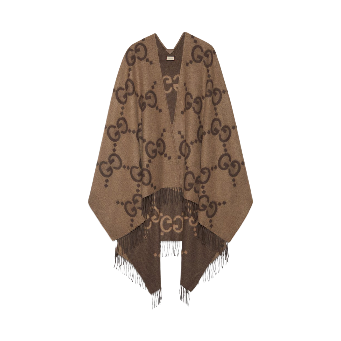 (W) 구찌 리버시블 점보 GG 캐시미어 케이프 베이지 다크 브라운((W) Gucci Reversible Jumbo GG Cashmere Cape Beige Dark Brown)