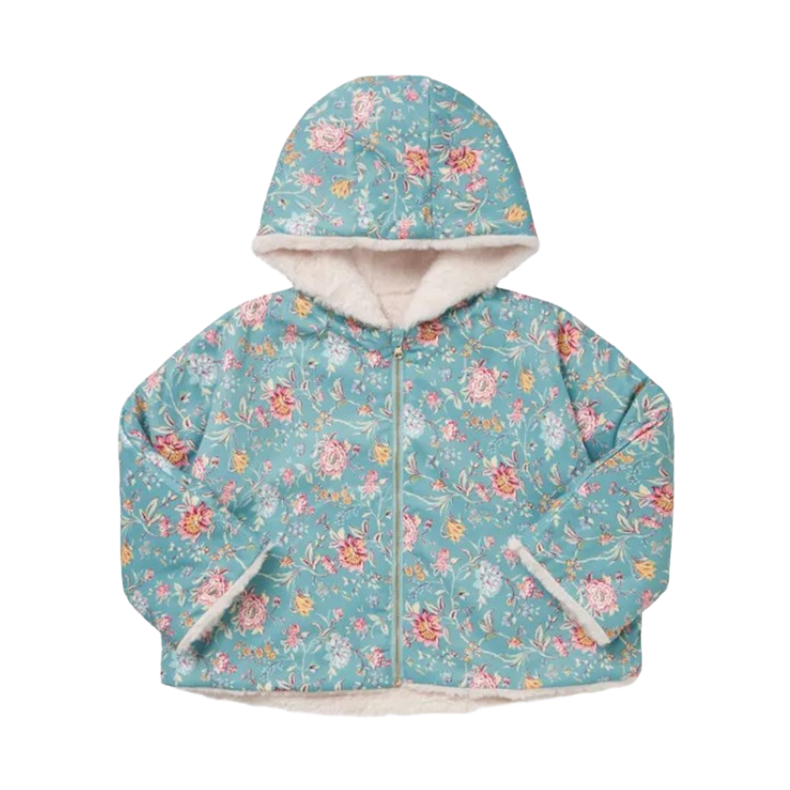 (키즈) 루이스 미샤 벨벳 플로럴 리버시블 코트 아이보리 블루((Kids) Louise Misha Velvet Floral Reversible Coat Ivory Blue) - 2