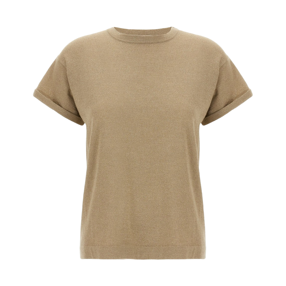 M41810000-C077 (W) Brunello Cucinelli Sparkling Cashmere and Silk Lightweight Knit T-Shirt Beige