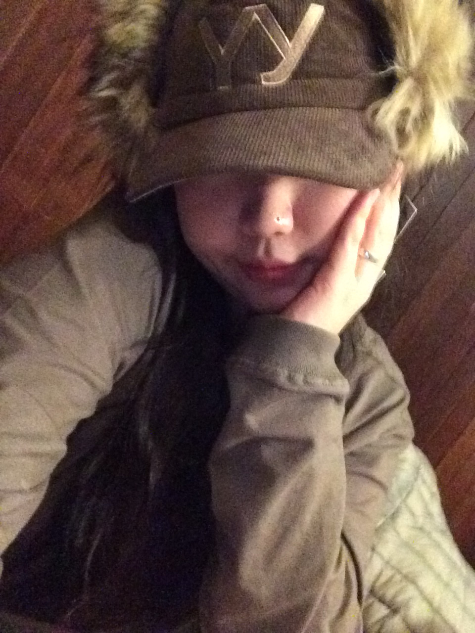 Open Yy Faux Fur Corduroy Earflap Cap Khaki, Sansan Gear Logo Long Sleeves Khaki_25FW 착용 스타일 - 3
