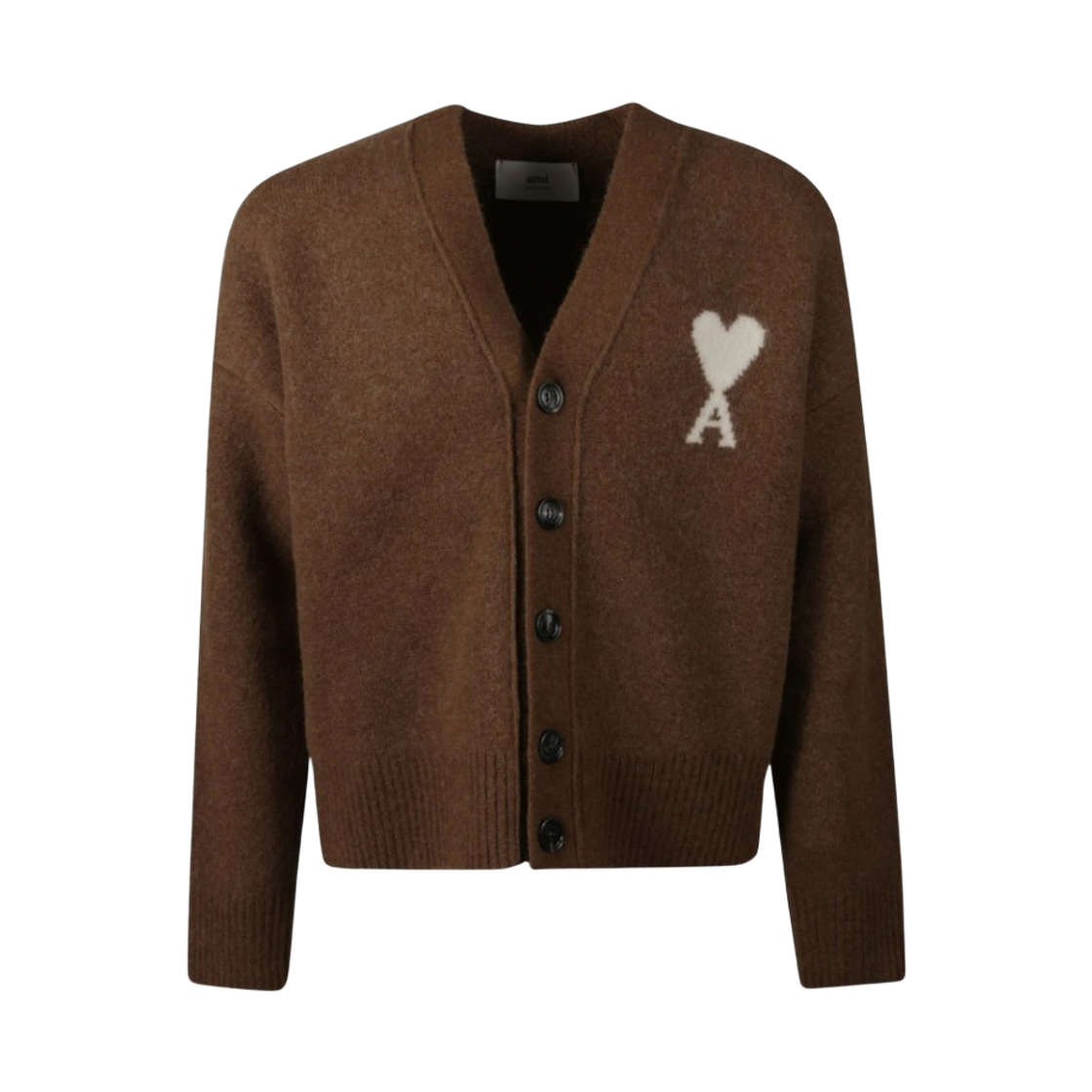 UKC365-KN0135-217 AMI de Coeur Cardigan in Alpaca Knit Hazelnut Off White