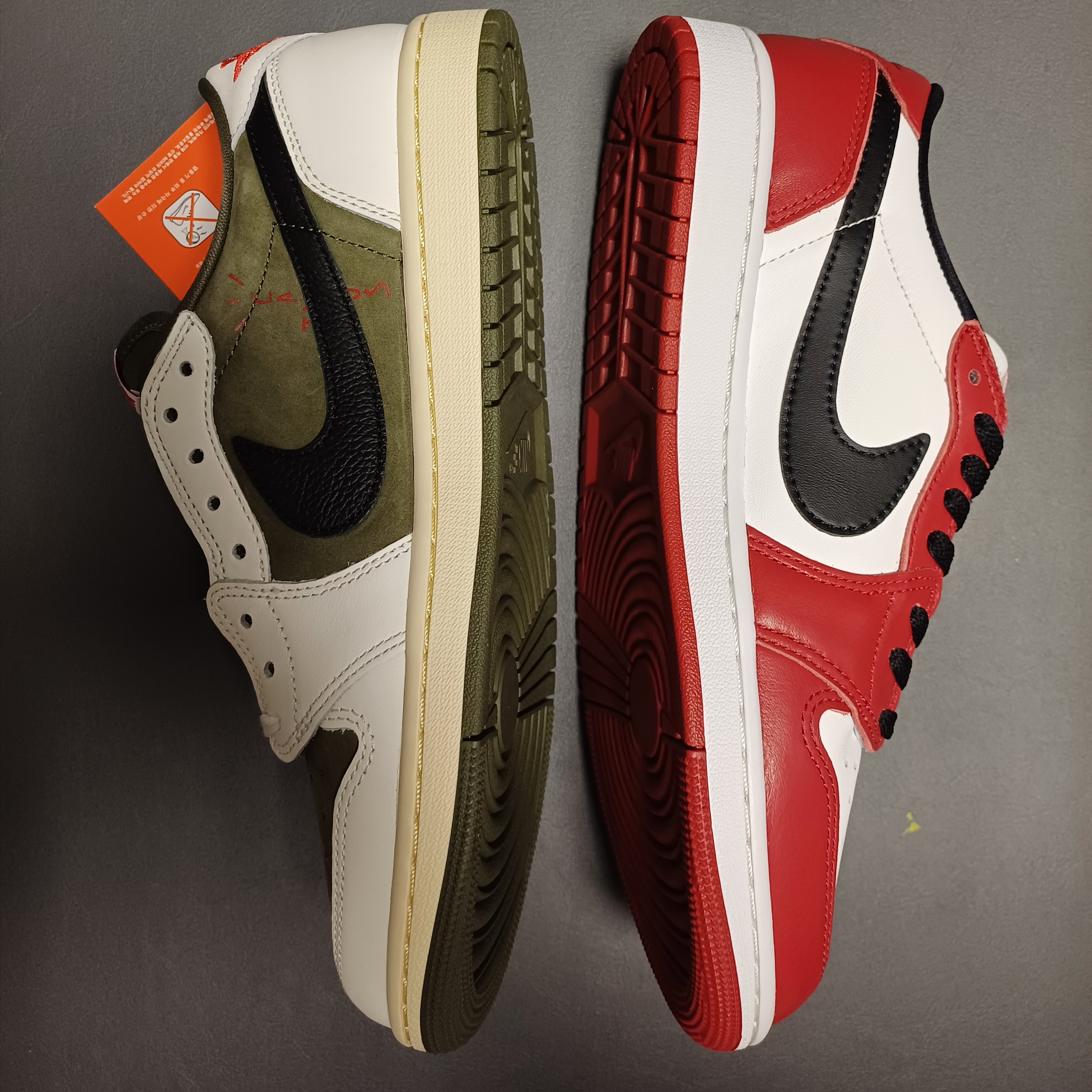 Jordan 1 Retro Low OG Chicago, Jordan 1 x Travis Scott Retro Low OG SP Reverse Olive 착용 스타일 - 3