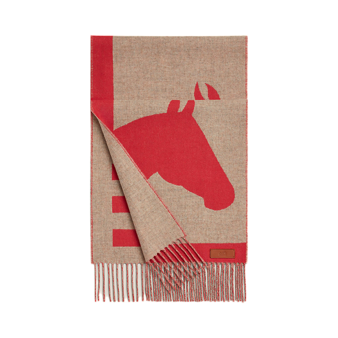 H264043S03 Hermes Casaque Love Story Muffler Ecarlate Beige Chine