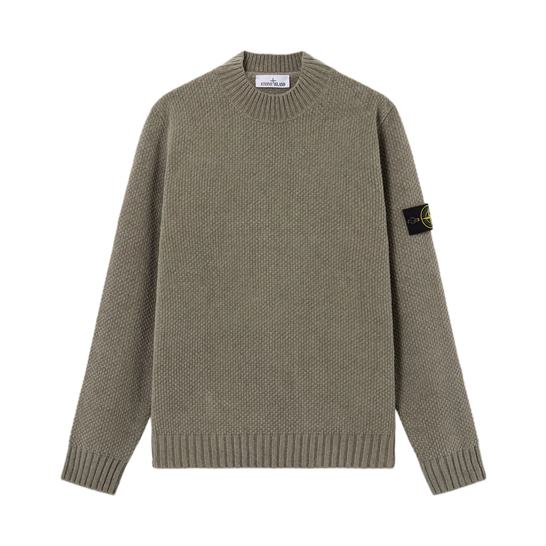 L1S1551000-05S00N8-V0055 Stone Island 5100005 Moss Stitch Cotton Chenille Mock Neck Jumper with Ribbed Trims Sage Green - 26SS