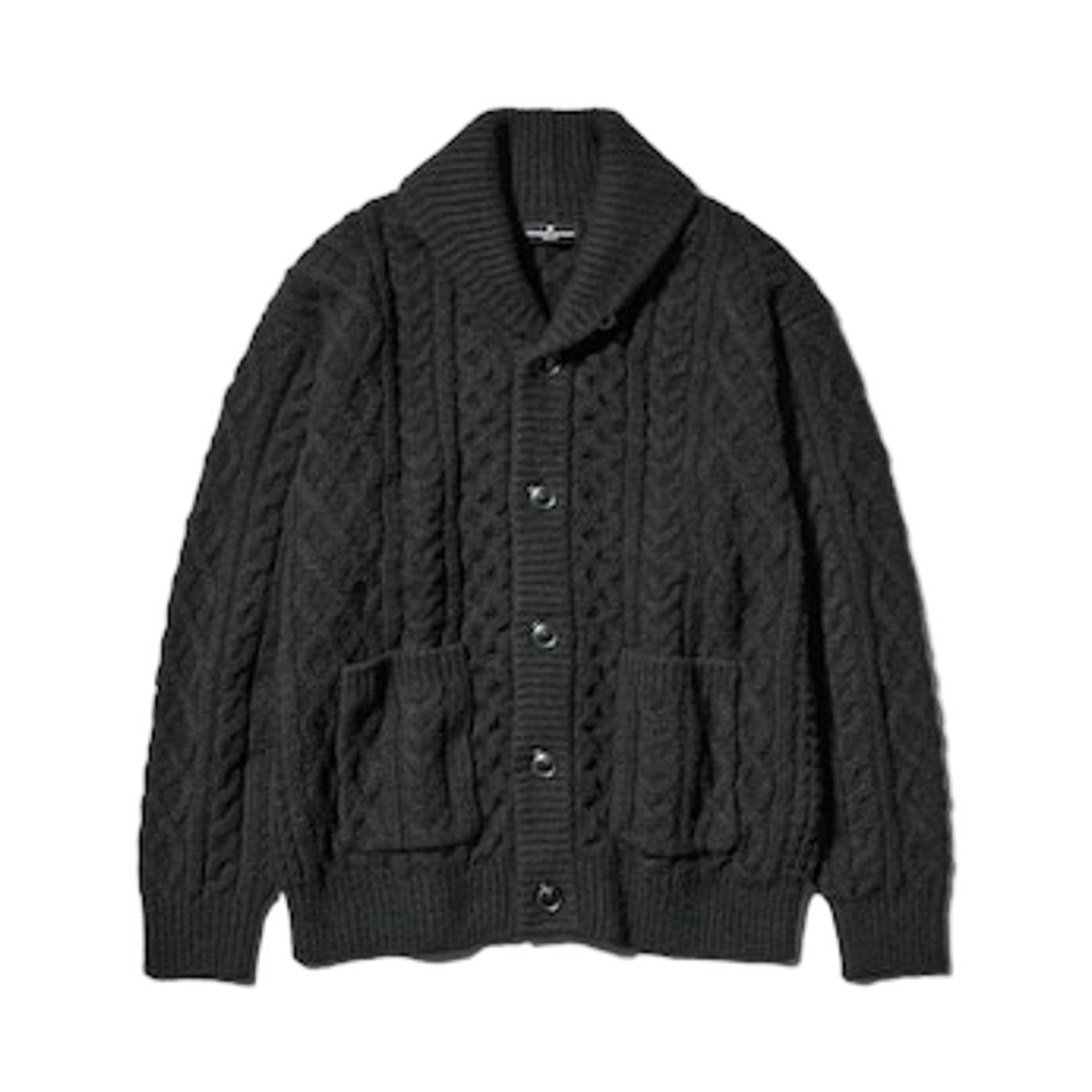 358659-09 GU x Engineered Garments Cable Shawl Collar Cardigan Black - JP