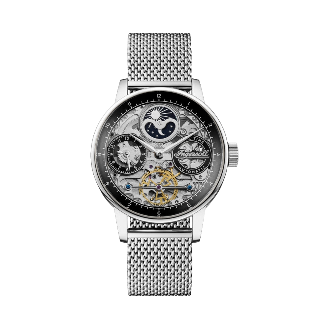 잉거솔 재즈 42mm I07708 오토매틱 스테인리스 실버 블랙 다이얼(Ingersoll Jazz 42mm I07708 Automatic Stainless Steel Silver Black Dial)