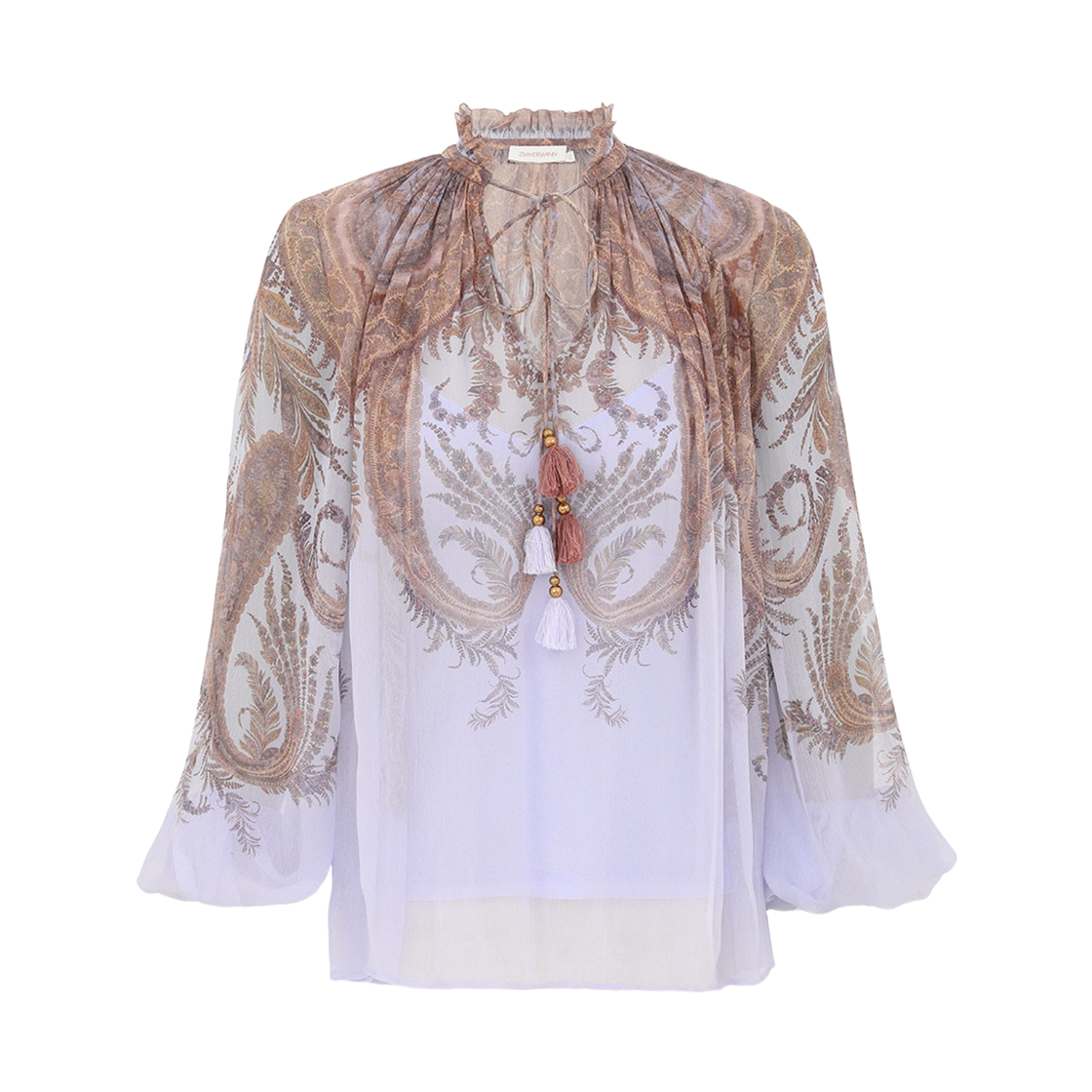 (W) 짐머만 힙노틱 빌로우 블라우스 라일락 페이즐리((W) Zimmermann Hypnotic Billow Blouse Lilac Paisley)