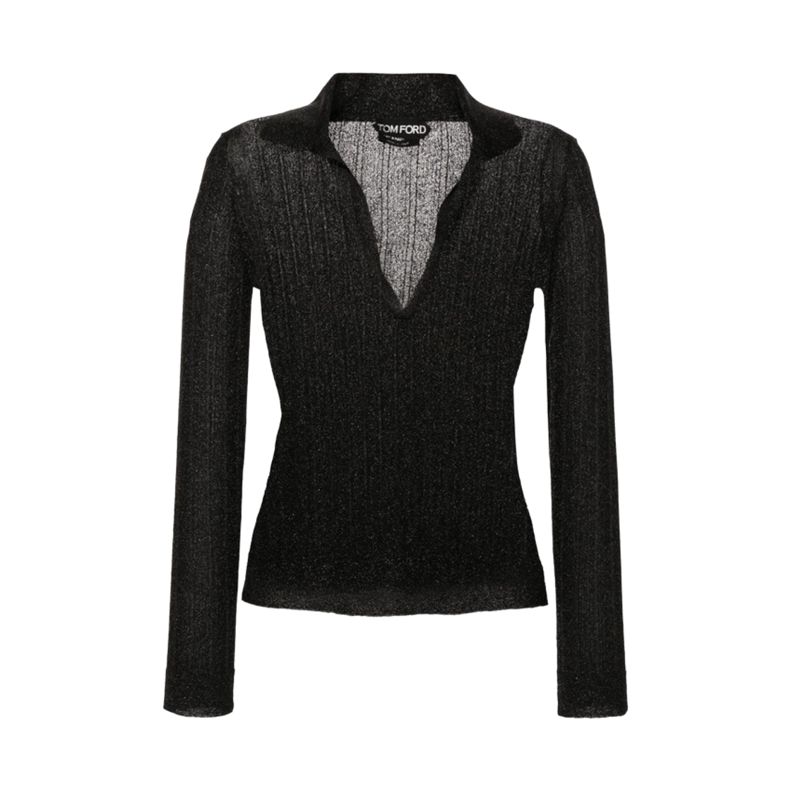 MAK1315-YAX659-LB999 (W) Tom Ford Ribbed Lurex Polo Shirt Black
