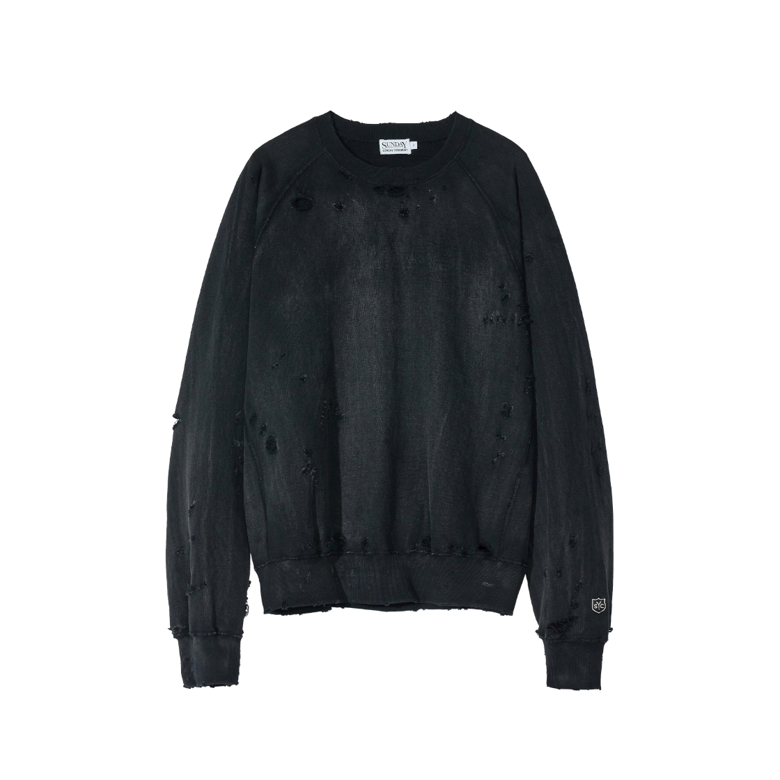 선데이세레머니 디스트레스 워시드 스웻 셔츠 - 블랙(Sunday Ceremony Distressed Washed Sweatshirt - Black)