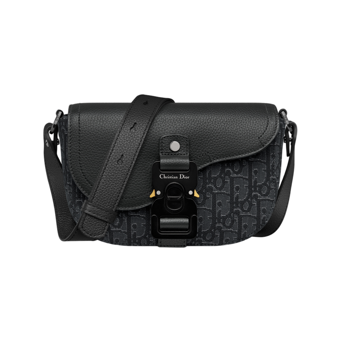 디올 새들 미니 플랩 스트랩 백 메탈릭 디올 오블리크 자카드 & 그레인드 카프스킨 실버 블랙(Dior Saddle Mini Flap Strap Bag Metallic Dior Oblique Jacquard & Grained Calfskin Silver Black) - 1