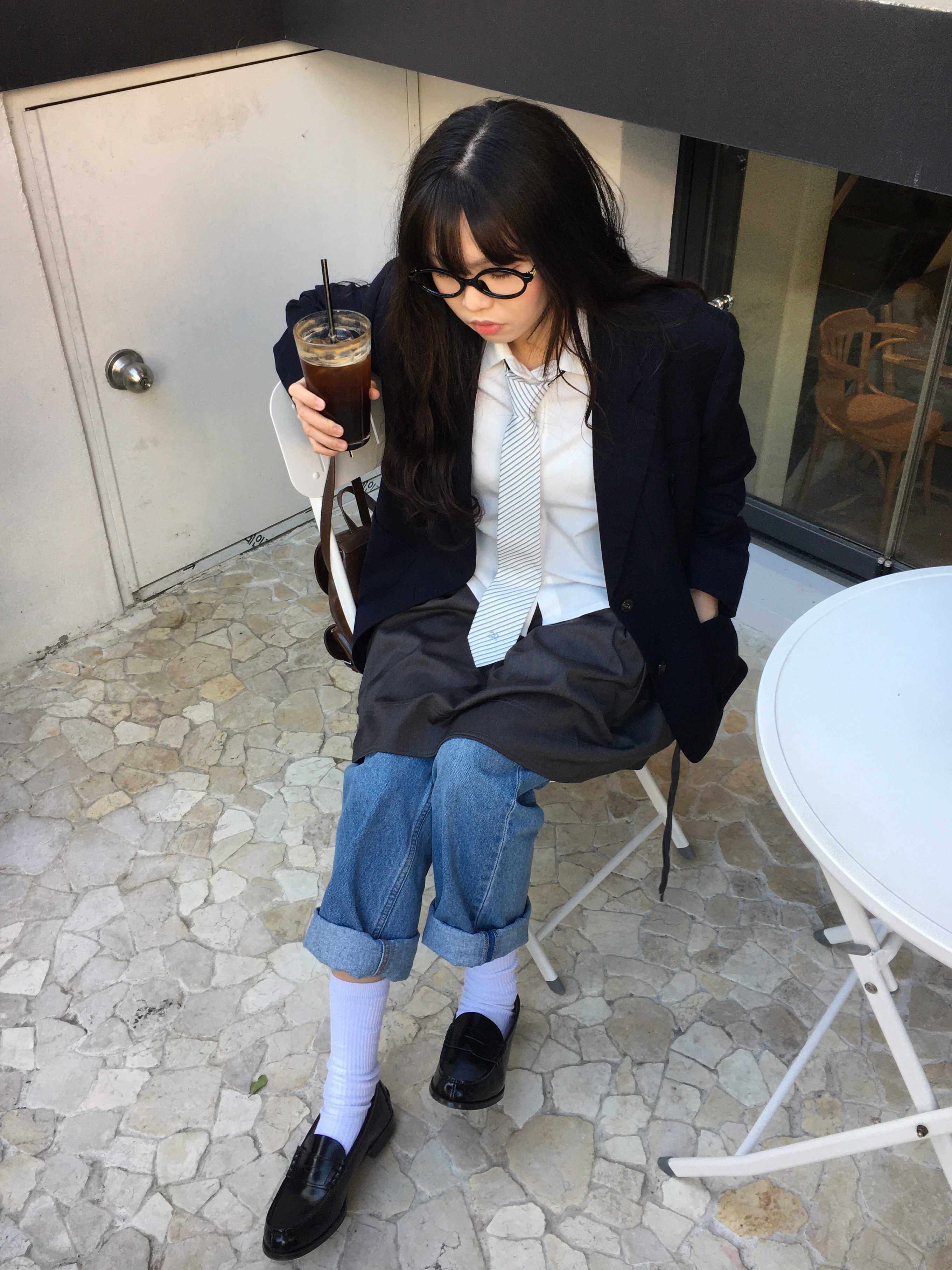 Haruta HS-304 Penny Loafer Black 착용 스타일 - 4
