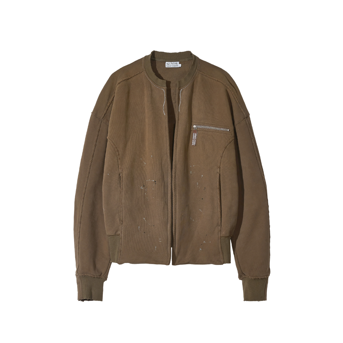 선데이세레머니 페인티드 스웻 봄버 자켓 - 카키 브라운(Sunday Ceremony Painted Sweat Bomber Jacket - Khaki Brown)