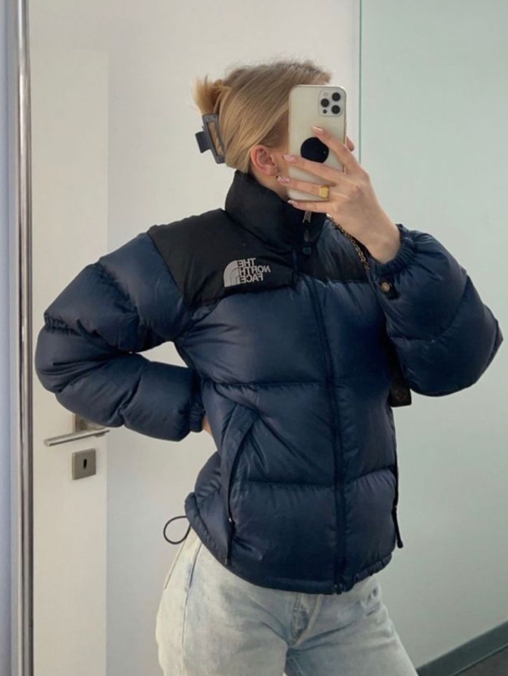 The North Face White Label Novelty Nuptse Down Jacket Heather Gray, (W) The North Face Hydrenalite Down Hoodie Brown 착용 스타일 - 7