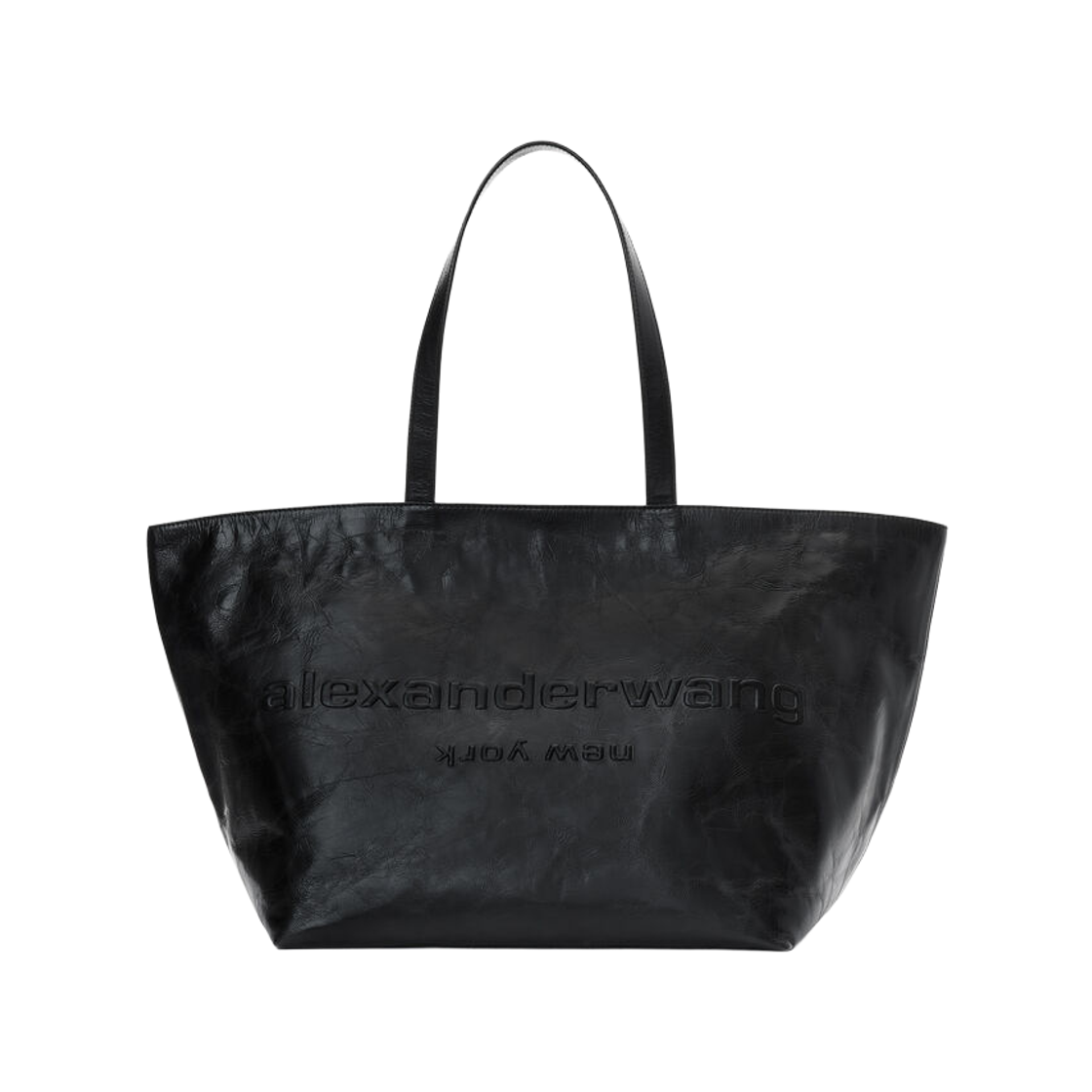 20224T01L001 Alexander Wang Punch Tote Bag in Crackle Patent Leather Black
