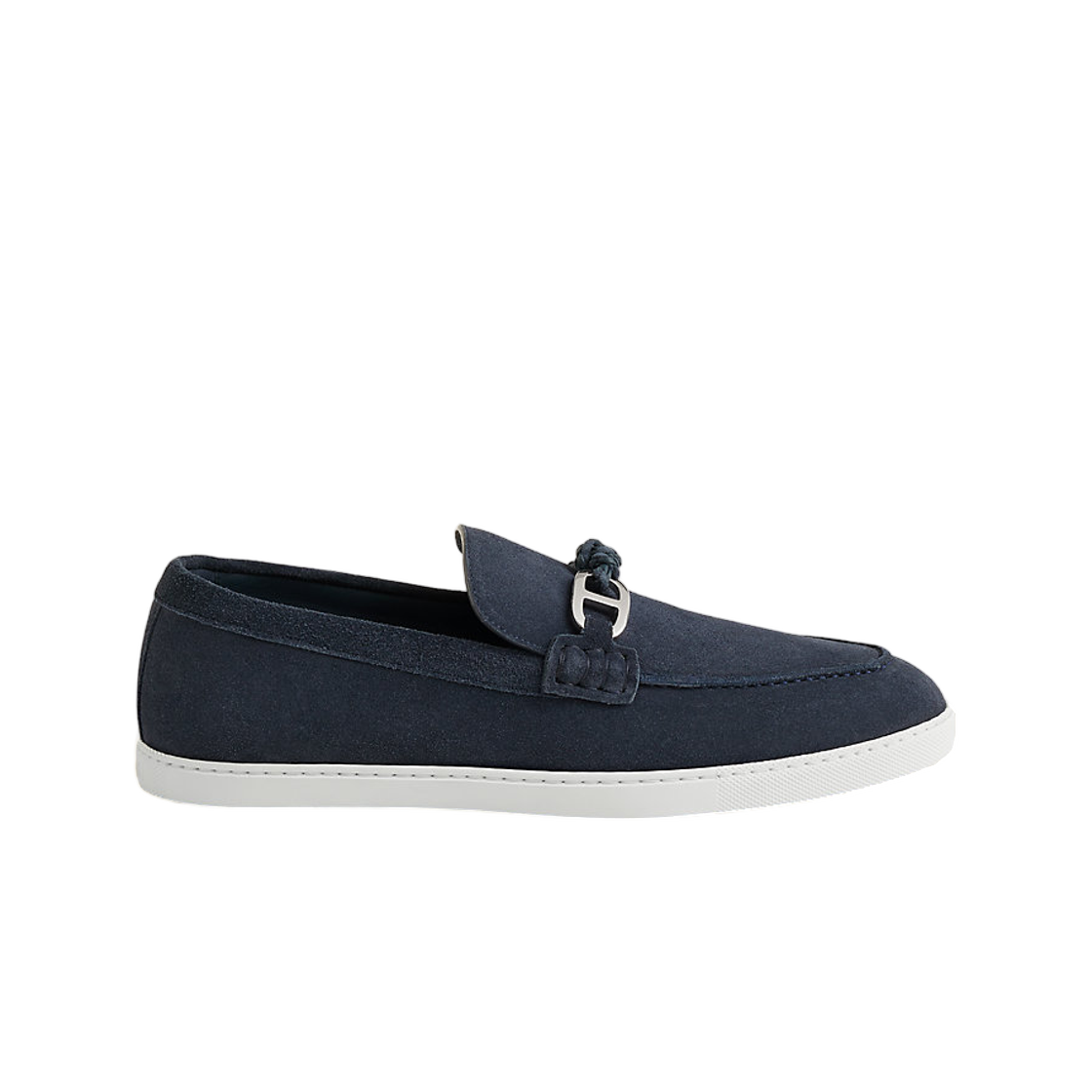 H241926ZAQ8 Hermes Ignacio Loafer Suede Calfskin Braided Leather & Palladium Bleu Celeste