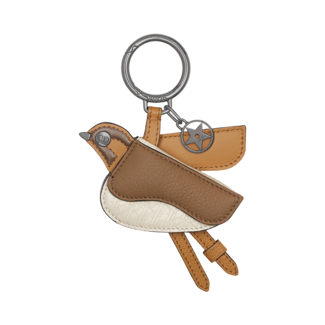 디올 새들 버드 키링 스무스 카프스킨 & 그레인드 카프스킨 디올 오블리크 마이크로 카프스킨 브라운 딥 브라운 베이지(Dior Saddle Bird Keyring Smooth Calfskin & Grained Calfskin Dior Oblique Micro Calfskin Brown Deep Brown Beige) - 1