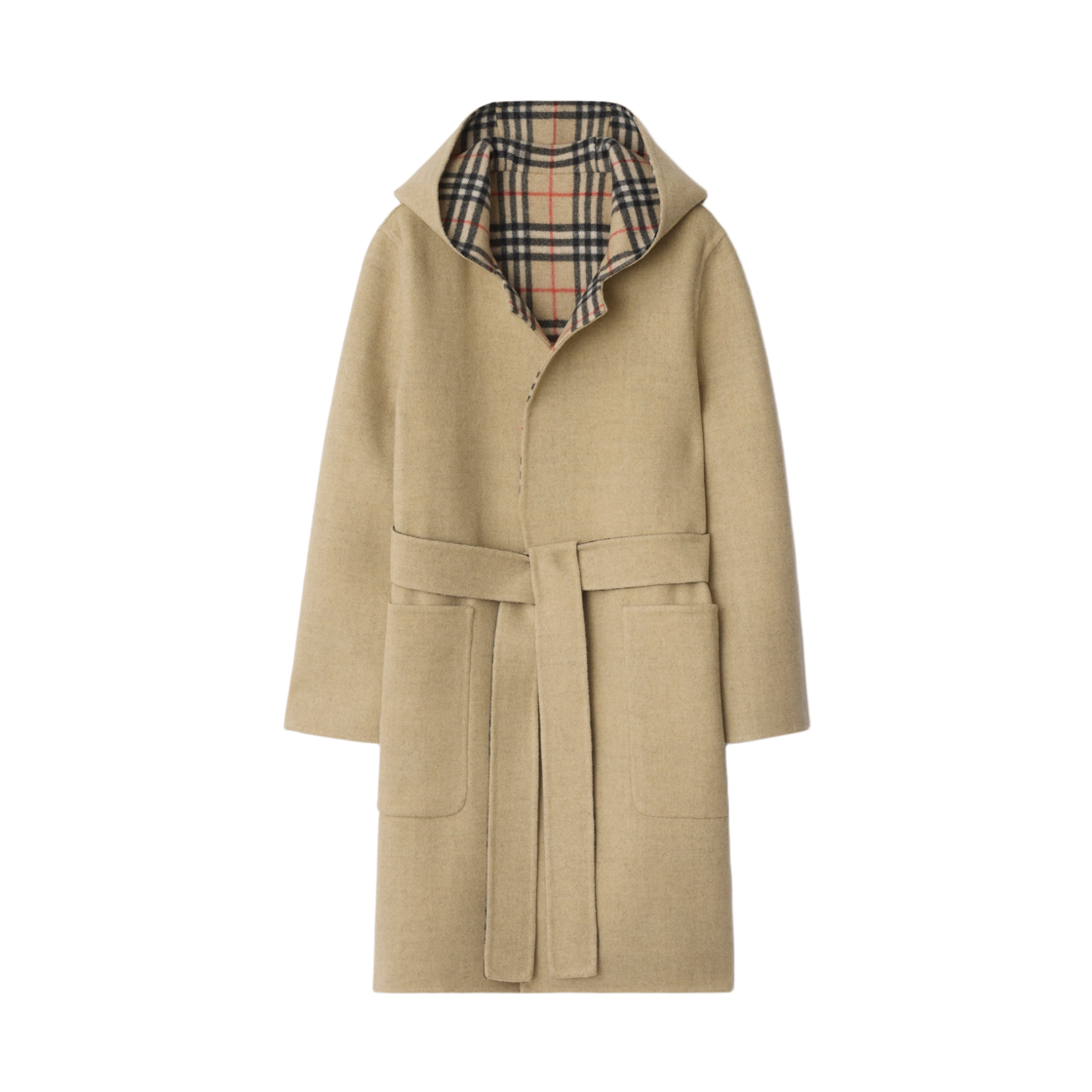 8113069 (W) Burberry Reversible Wool Hooded Wrap Coat Sand