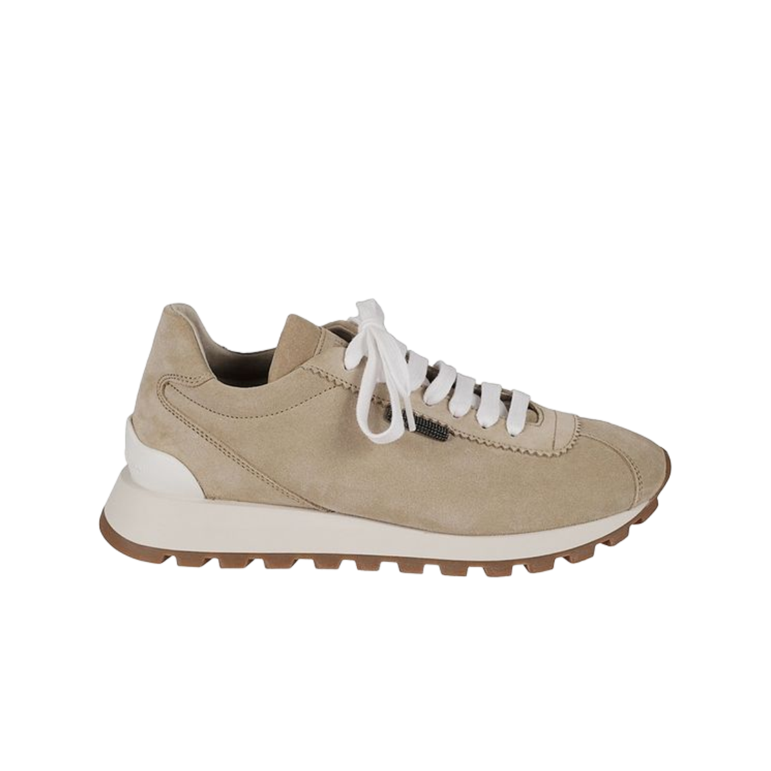 (W) 브루넬로 쿠치넬리 샤이니 탭 스웨이드 러버 그레이((W) Brunello Cucinelli Suede Rubber with Shiny Tab Grey)