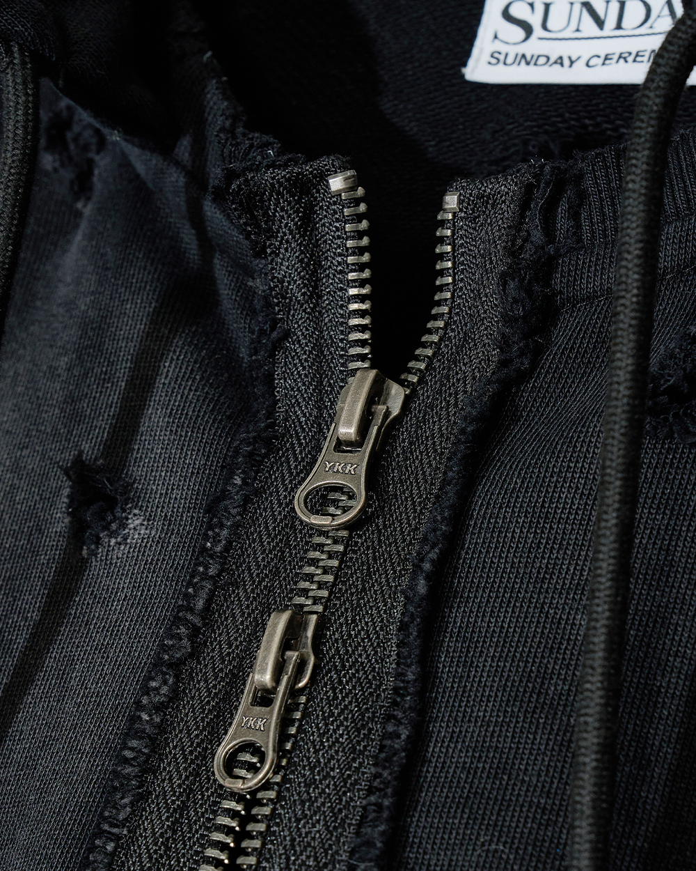 선데이세레머니 디스트레스 후드 집업 - 블랙(Sunday Ceremony Distressed Washed Hoodie Zip-Up - Black) - 6