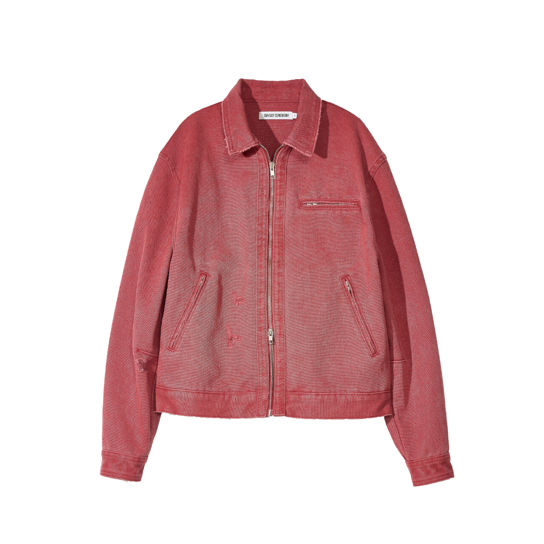 선데이세레머니 데미지 워시드 워크 자켓 - 레드(Sunday Ceremony Damage Washed Work Jacket - Red)