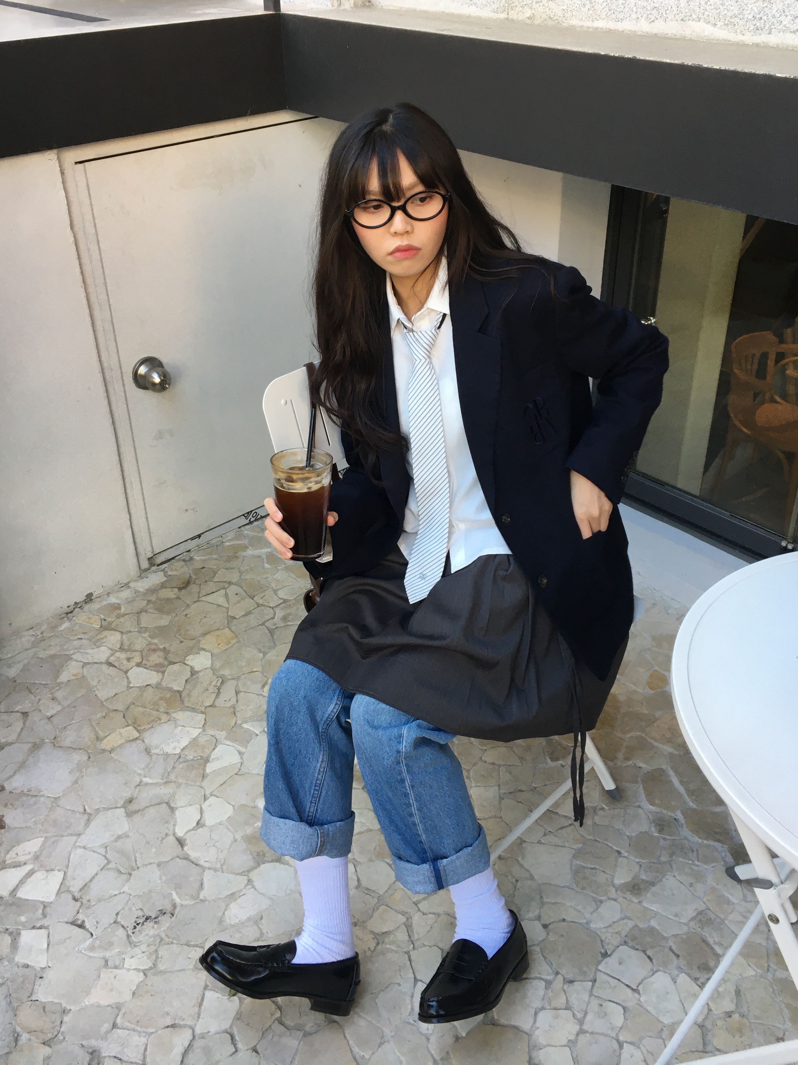 Haruta HS-304 Penny Loafer Black 착용 스타일 - 7
