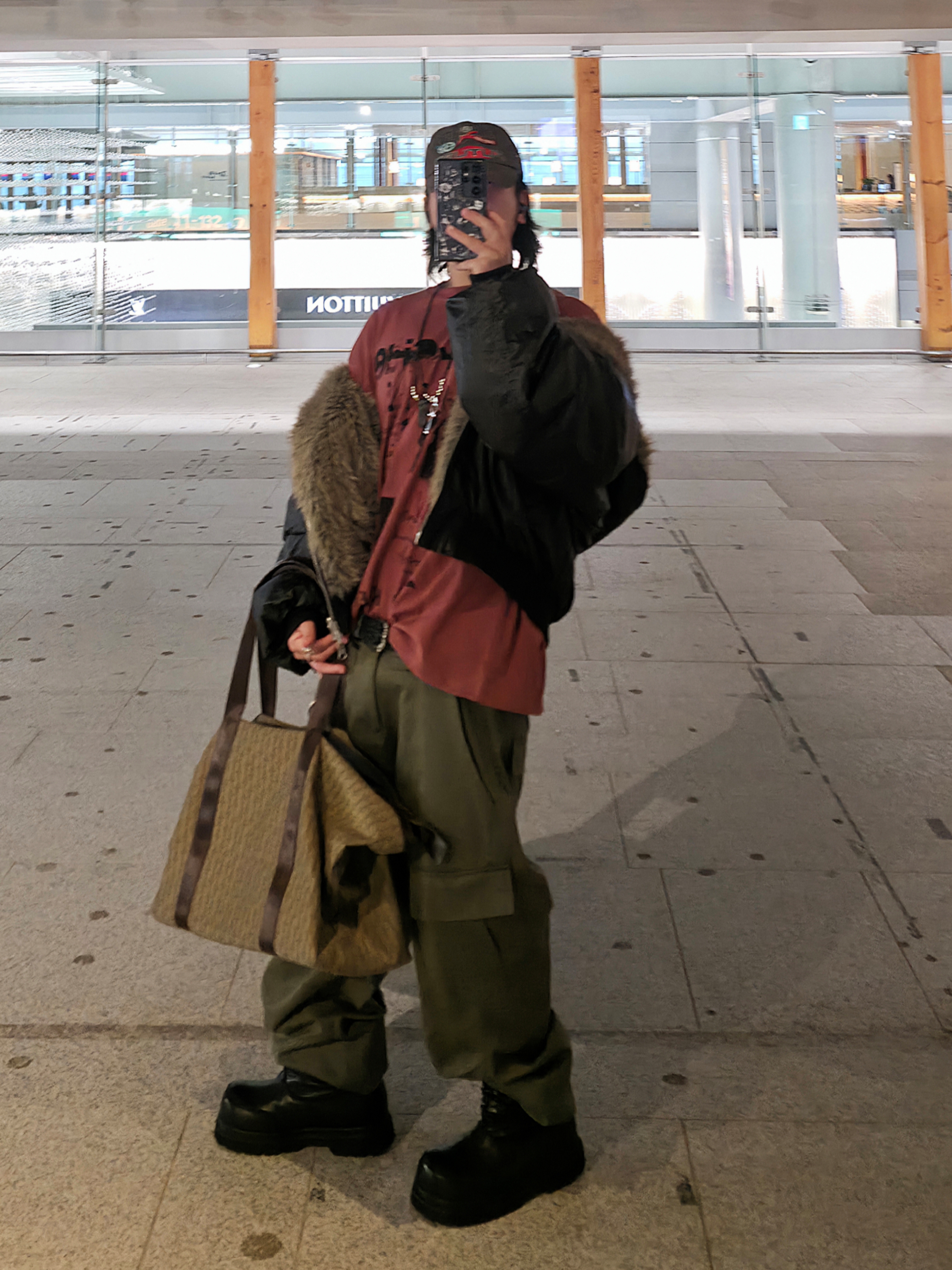 Undermycar Mu.109 Anti Fxxking Logo Play Semi-Wide Cargo Pants Khaki, Farfromwhat Far Weaving Belt Black 착용 스타일 - 7