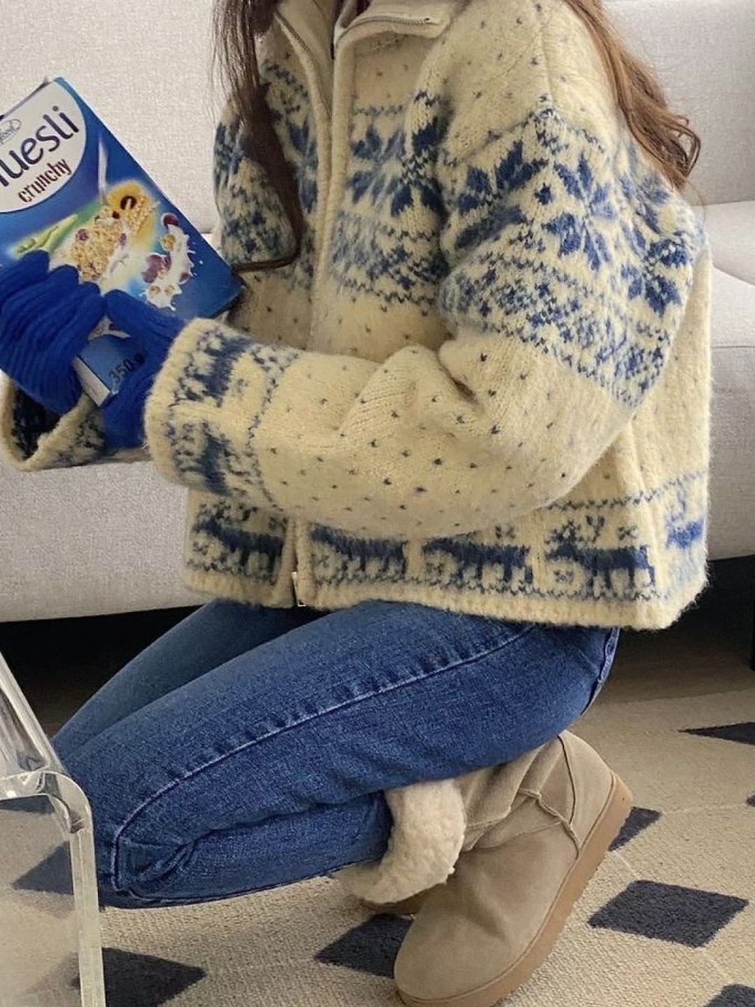 Phyps Dept Yoga Bear Nordic Knit Pink, The North Face Half Dome Nordic Driver's Knit Off White 착용 스타일 - 5