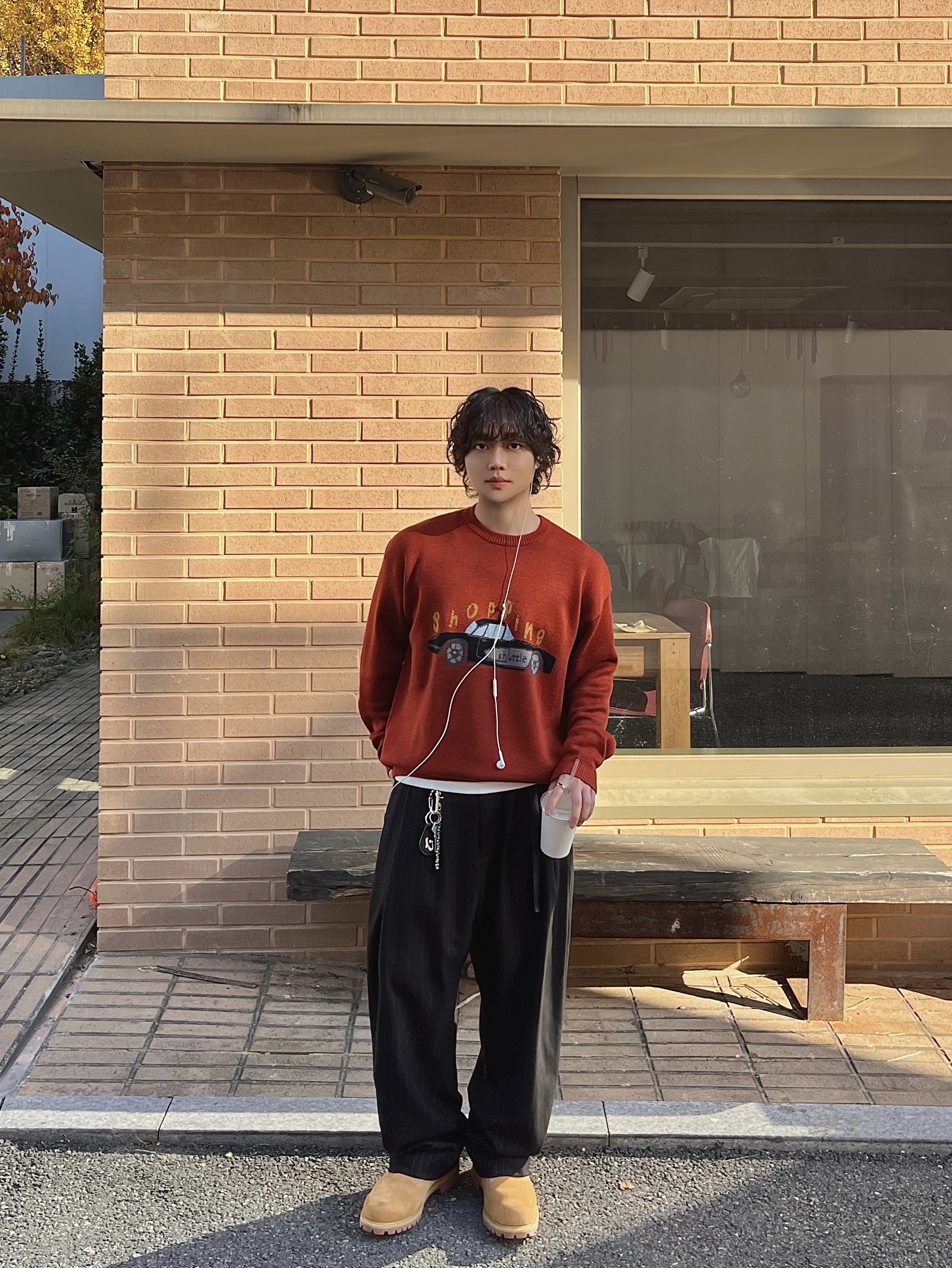 noun Shopping Car Knit Red, noun Wide Tapered Pants Stripe Black 착용 스타일 - 4