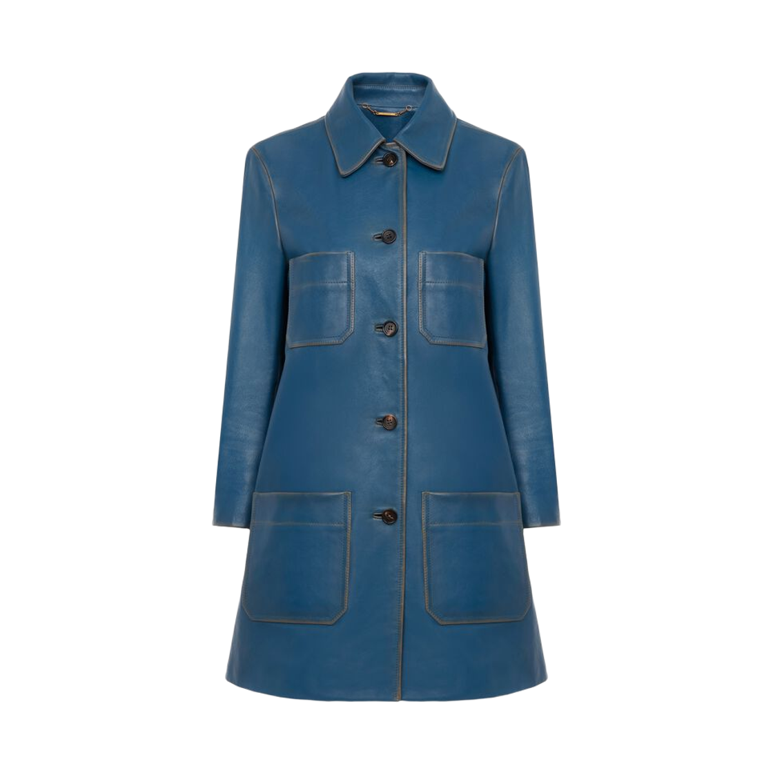 (W) 끌로에 레더 싱글 브레스티드 코트 스텔라 블루((W) Chloe Leather Single Breasted Coat Stellar Blue)