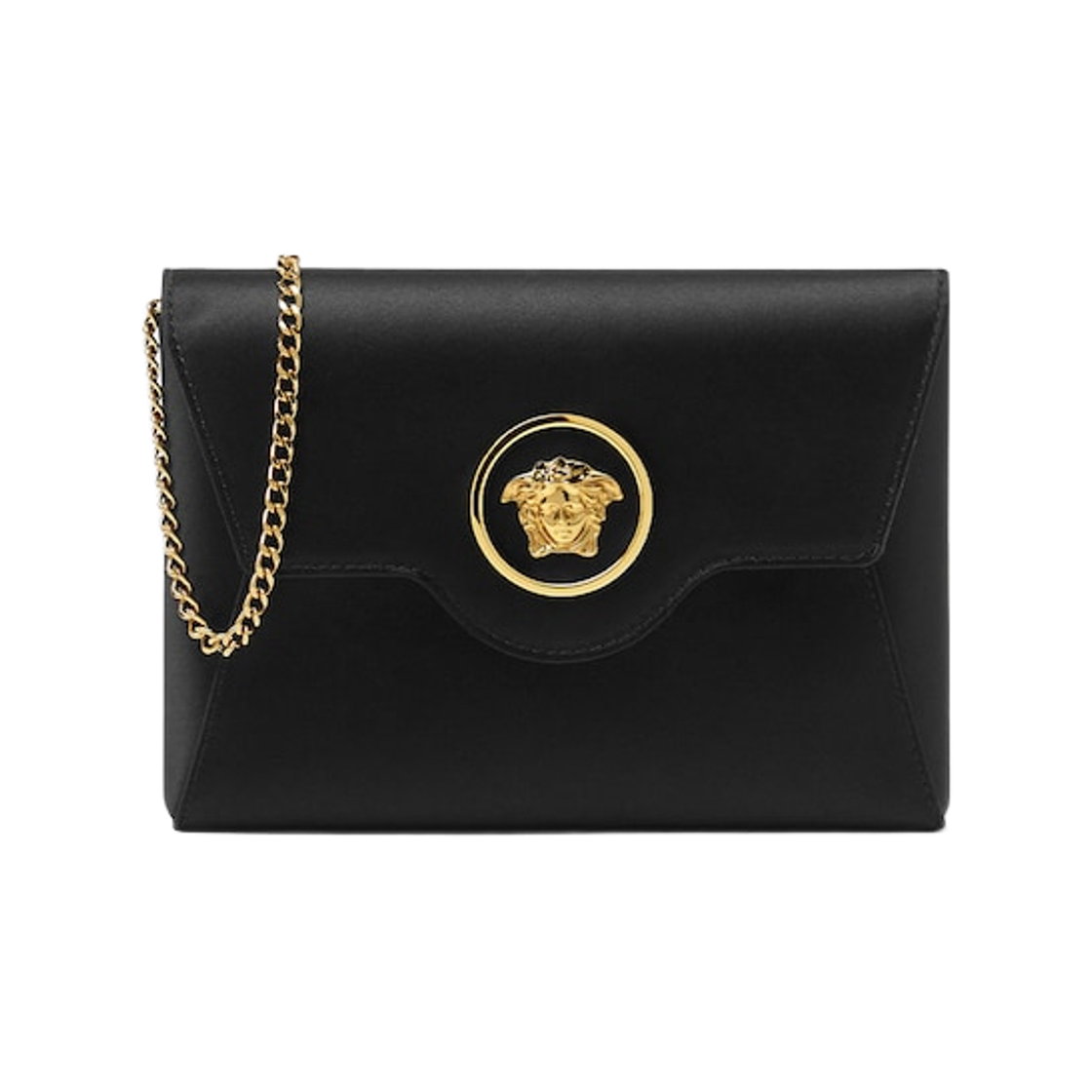 1003018-1A11491-1B00V Versace La Medusa Satin Clutch Black Gold
